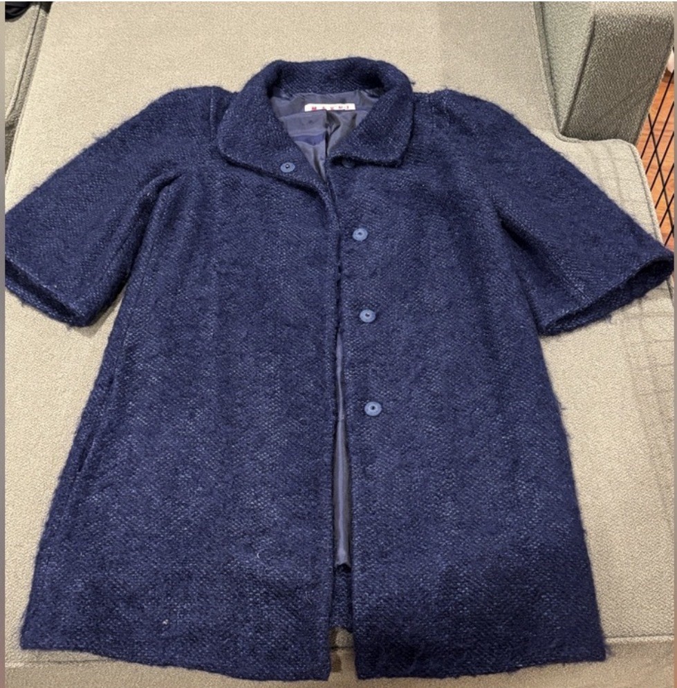 Marni Navy Blue Virgin Wool Mohair Silk Nylon Coat Size 44 Lined with Rayon