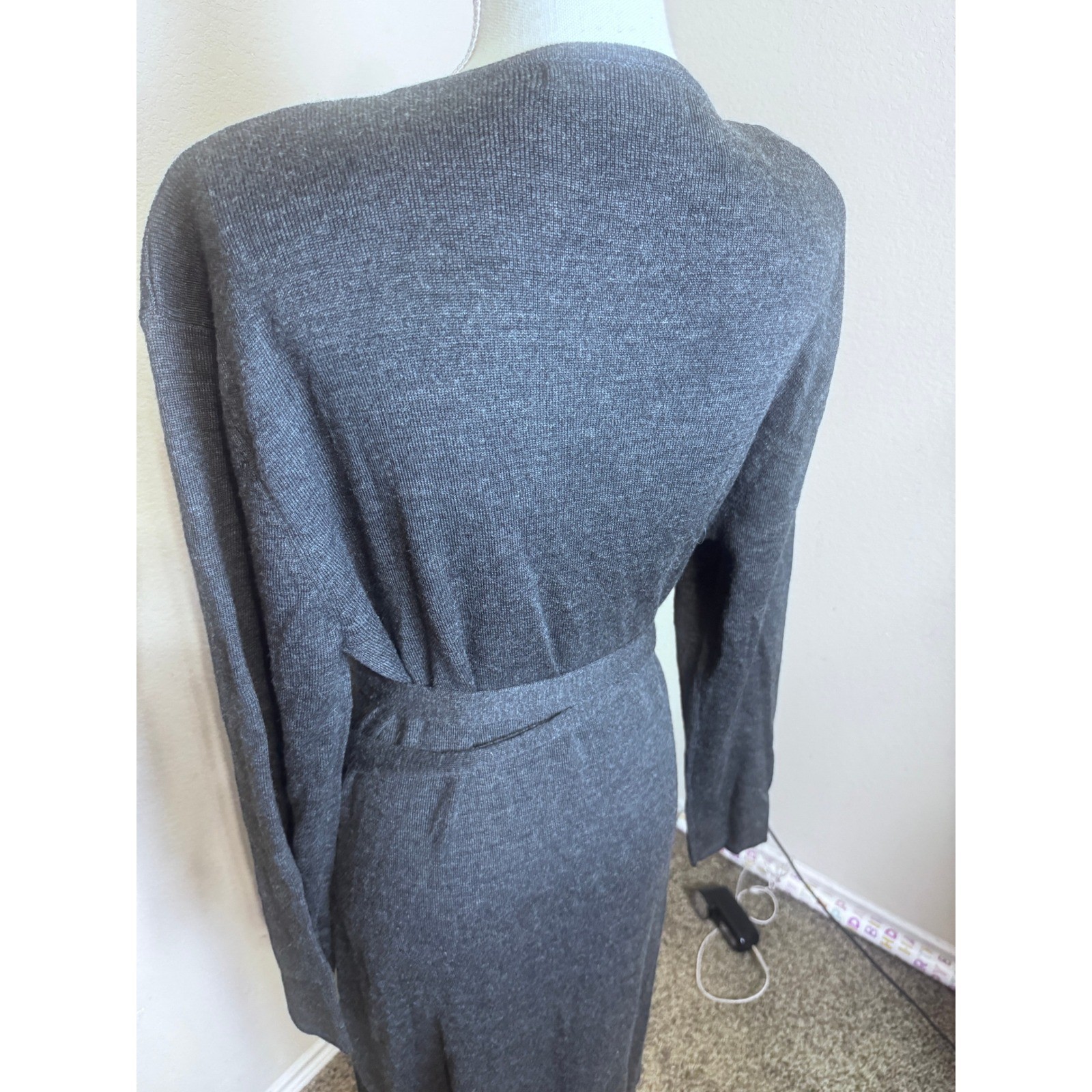 Marconi Vintage Sweater Wrap Dress XL Charcoal Gray Wool Blend Maxi Long Sleeve