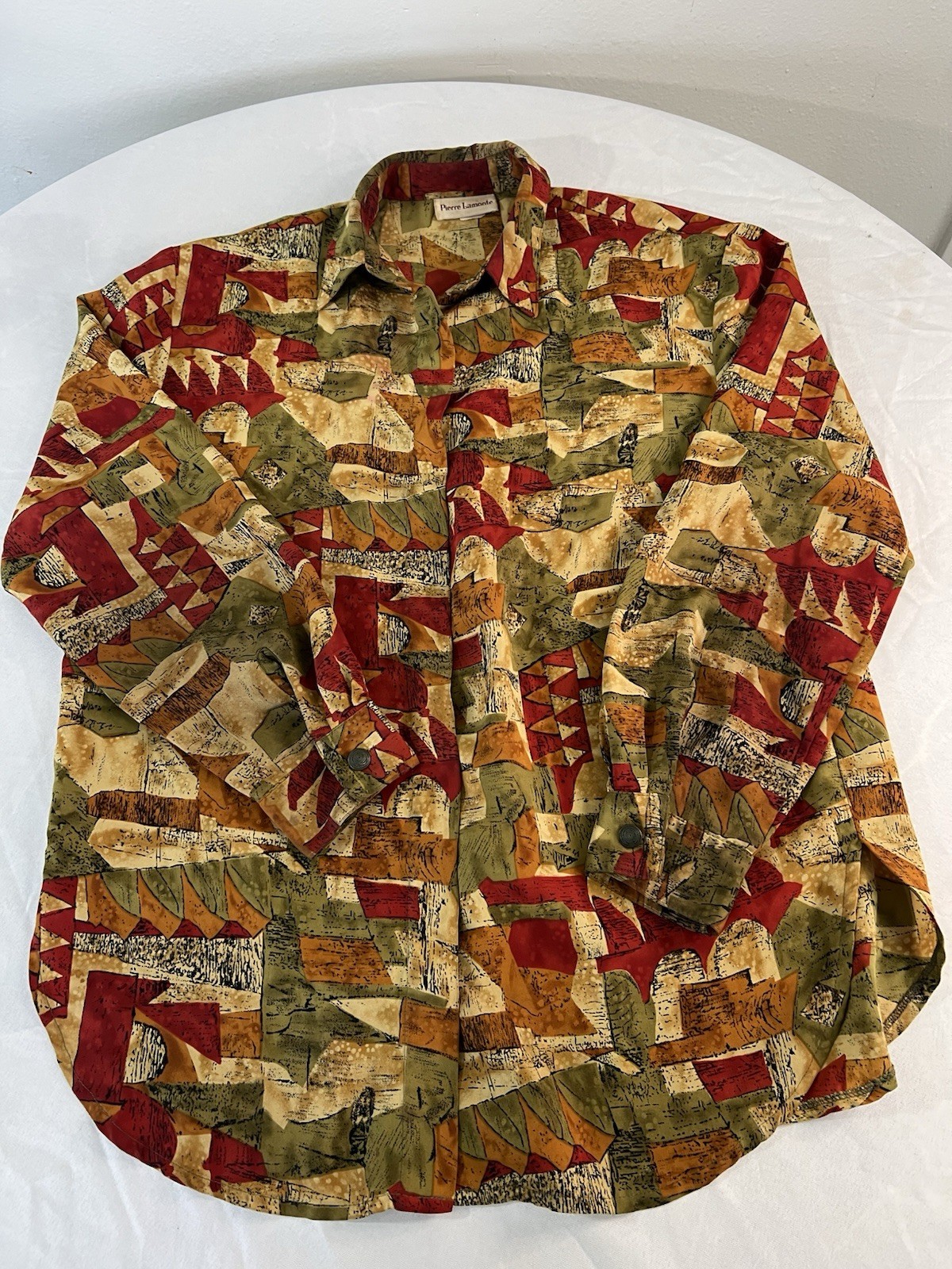 Vintage 90s Button Up Shirt Women’s Large Made In USA Geometric Pattern