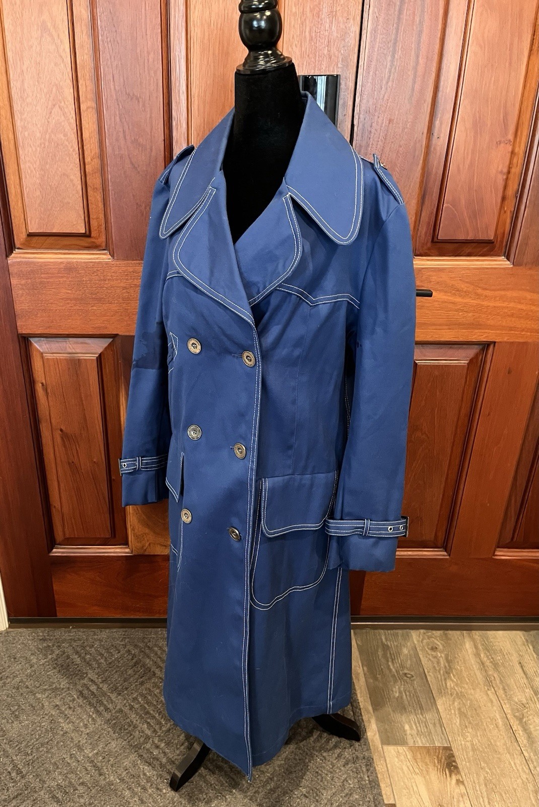 Vintage MOD Fleet Street Rain/Shine TRENCH Coat Sz 16 Water Repel 60’s 70’s Blue