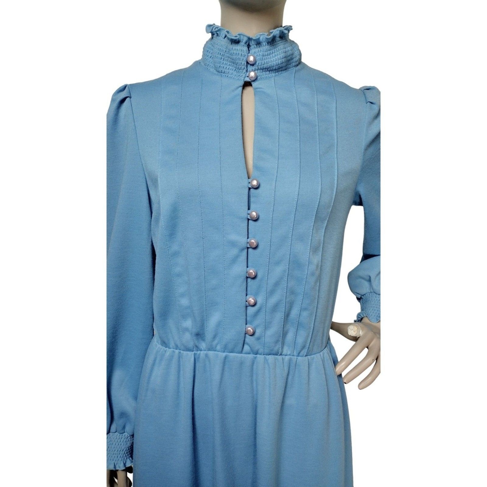 Vintage 70s Sunshine Starshine Keyhole Puff Balloon Sleeve Secretary Day Dress