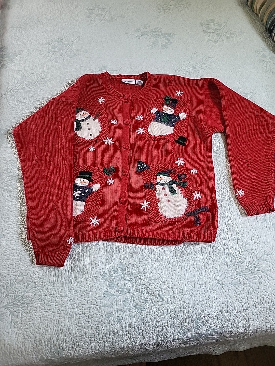 Croft & Barrow Woman Knitted Cardigan Christmas Snowmen Large Heavy