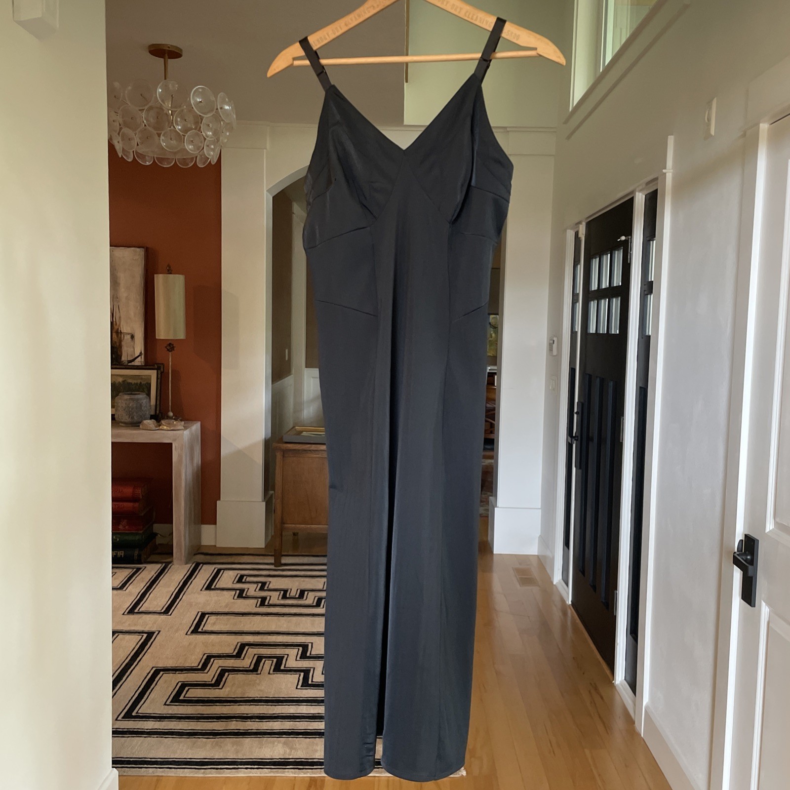 VTG 1940s Textron Black Rayon Slip Dress V Neck Bias Cut Mermaid Hem Size 4