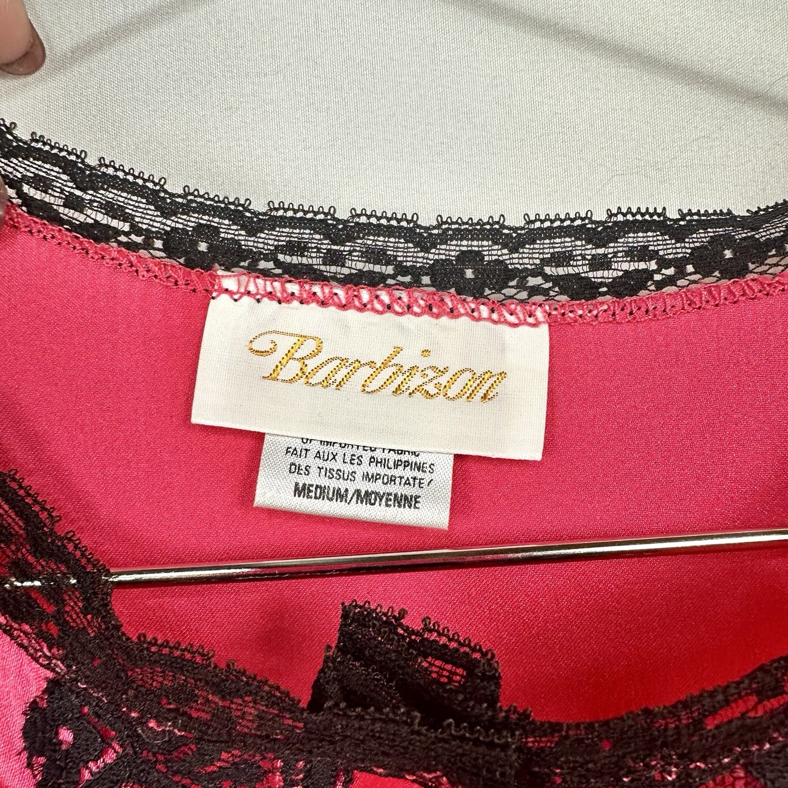New Barbizon Neon Pink/Black Lace Night Gown Vintage Women’s Medium