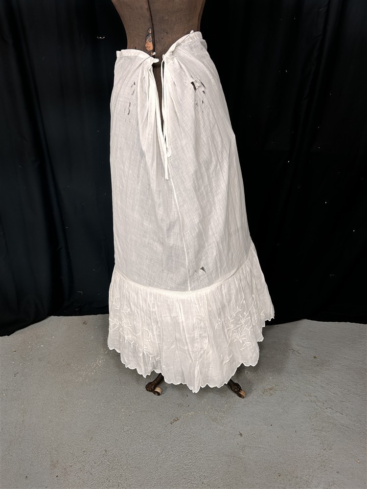 antique petticoat long cotton lawn embroidered ruffle 1890s repair repurpose