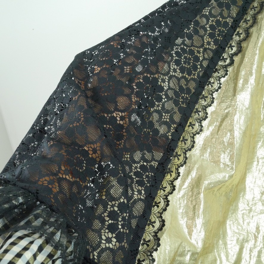 Vintage Pitchfork Brand Square Dance Skirt Medium Gold Lame Black Lace Metallic