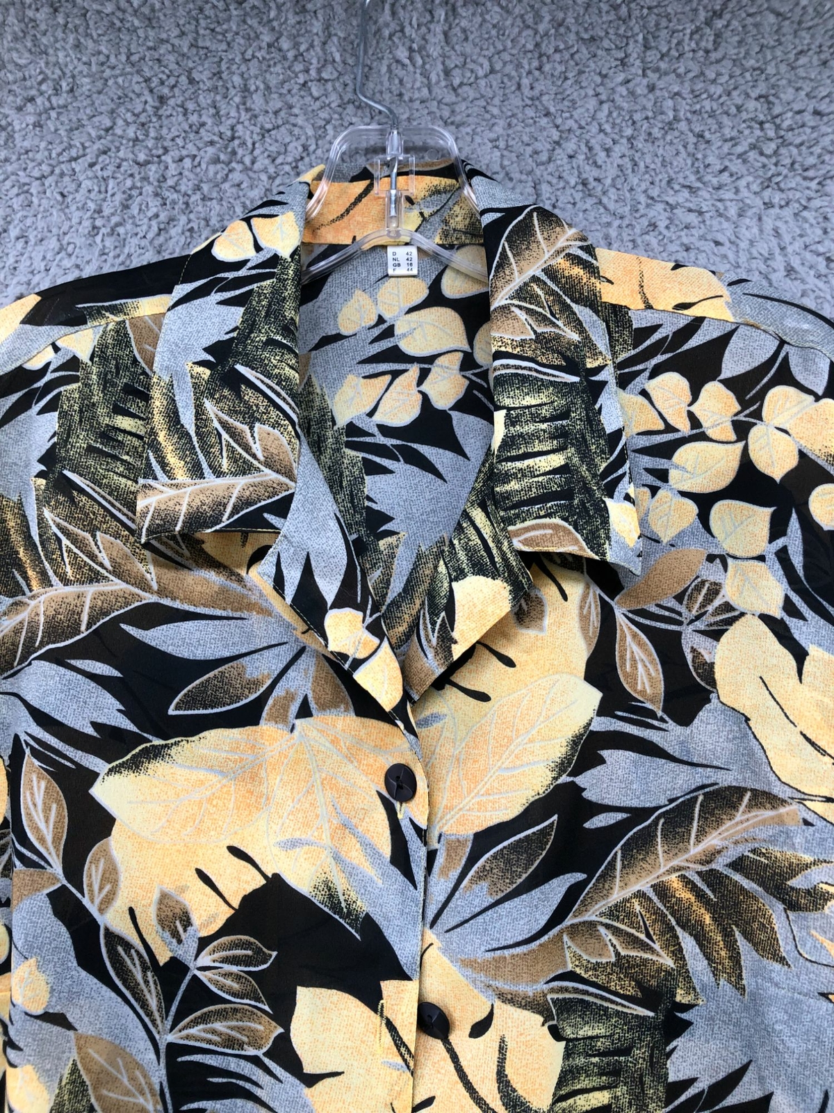 Vintage Tropical Hawaiian Shirt Womens XL Yellow Black Floral 1/2 Sleeve Hippie