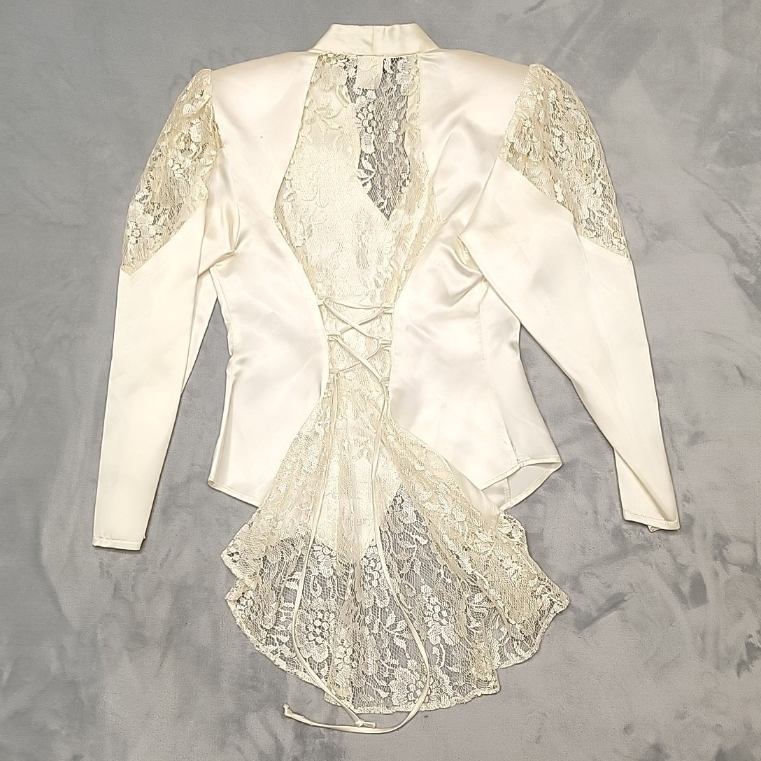 Vintage Blondie And Me Shirt Womens M Ivory Satin Lace Corset Back Made In USA