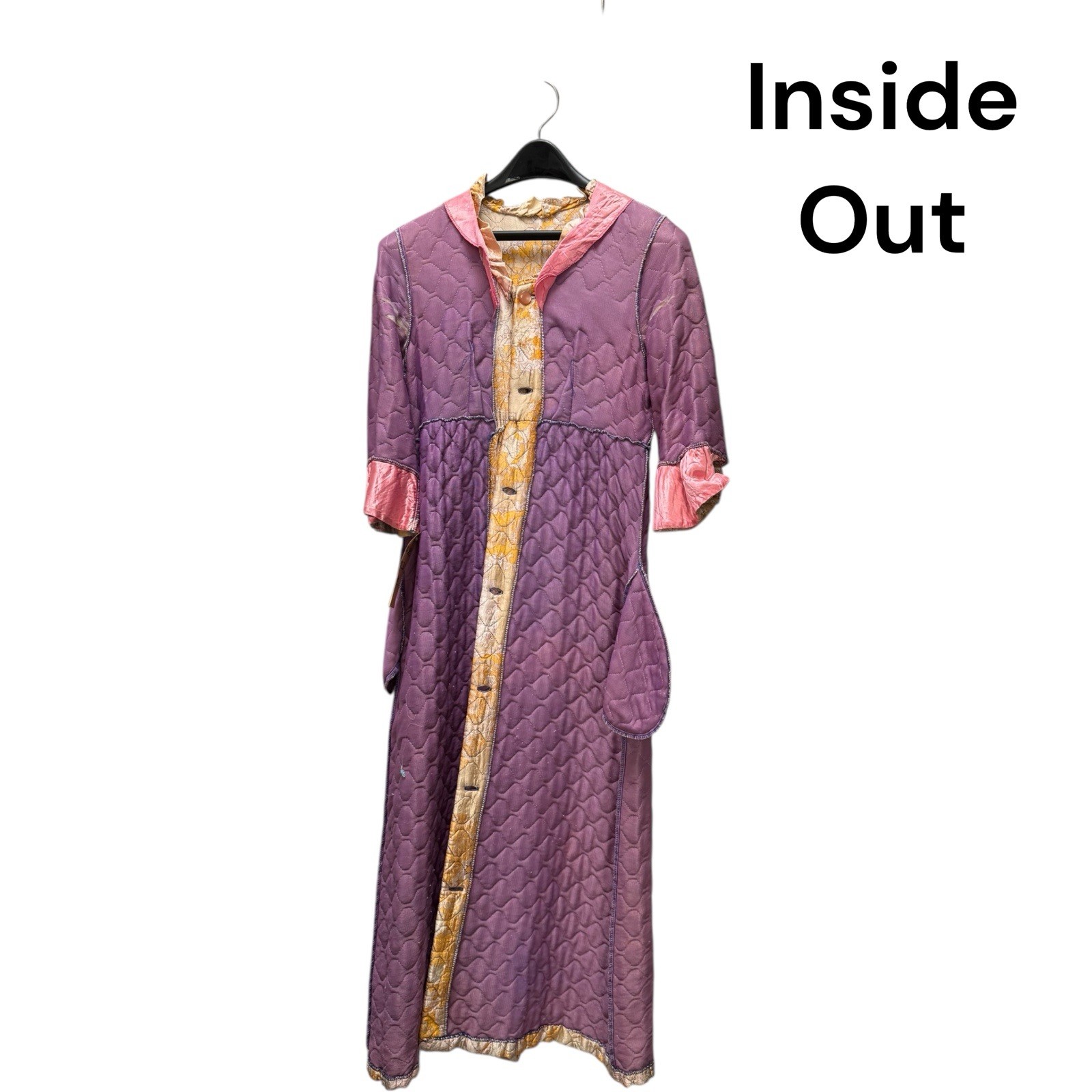 Vintage 1960s Quilted Hostess Gown Pink Sash Lounge Robe Psychedelic Print