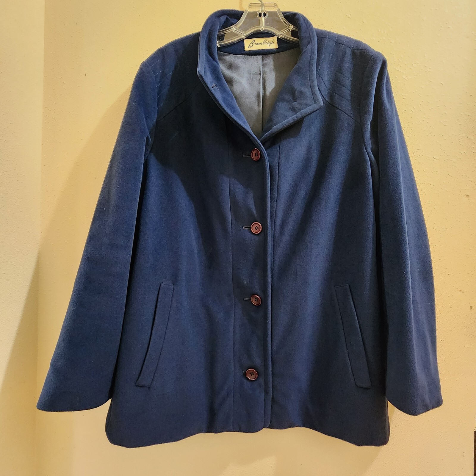 Vintage Bromleigh Royal Blue Soft Velour Lined Button Up Coat Jacket Size M USA