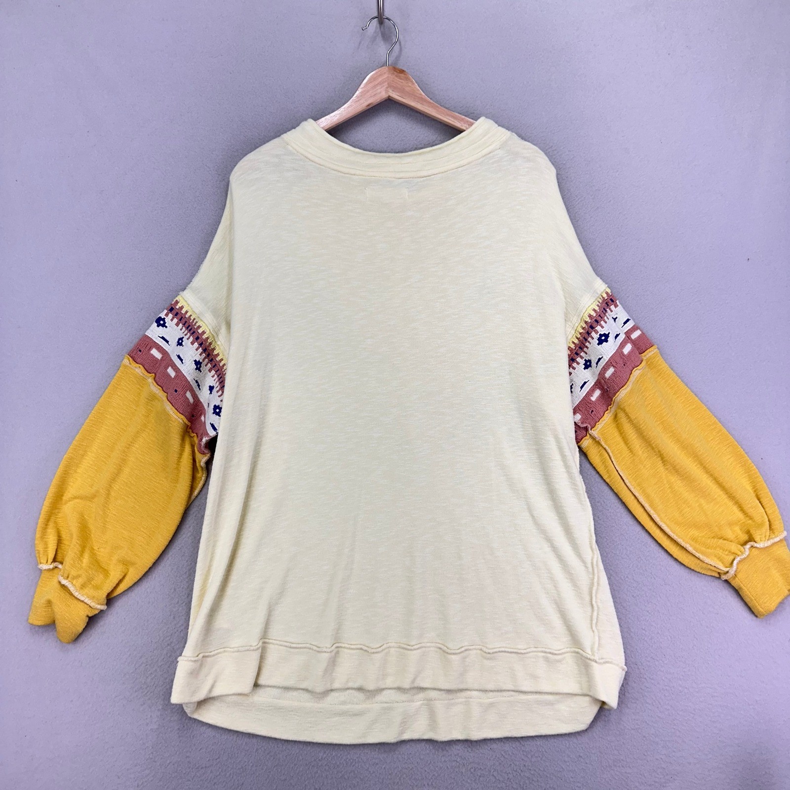 We The Free Retro Sun Tee Womens XS Yellow Oversized Crochet Rare Boho Beach