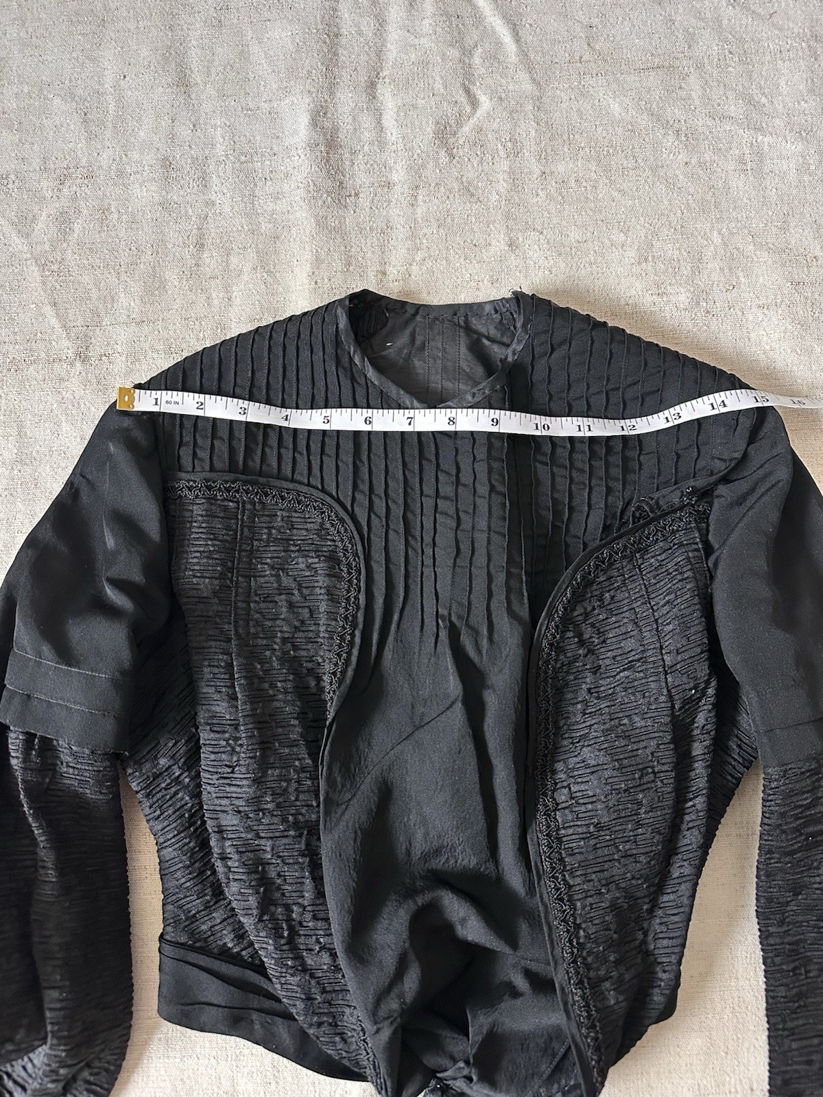 1870s Antique Blouse Jacket Black Silk Mourning Puff Sleeve Corset Top Womens XS