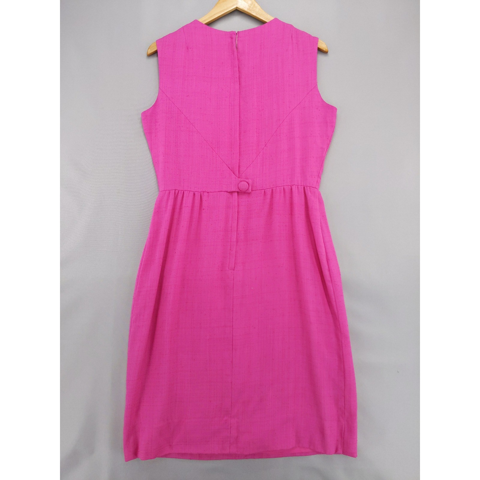 Vintage 60s John Norman Sheath Dress Womens Size M Pink Sleeveless Frog Detail