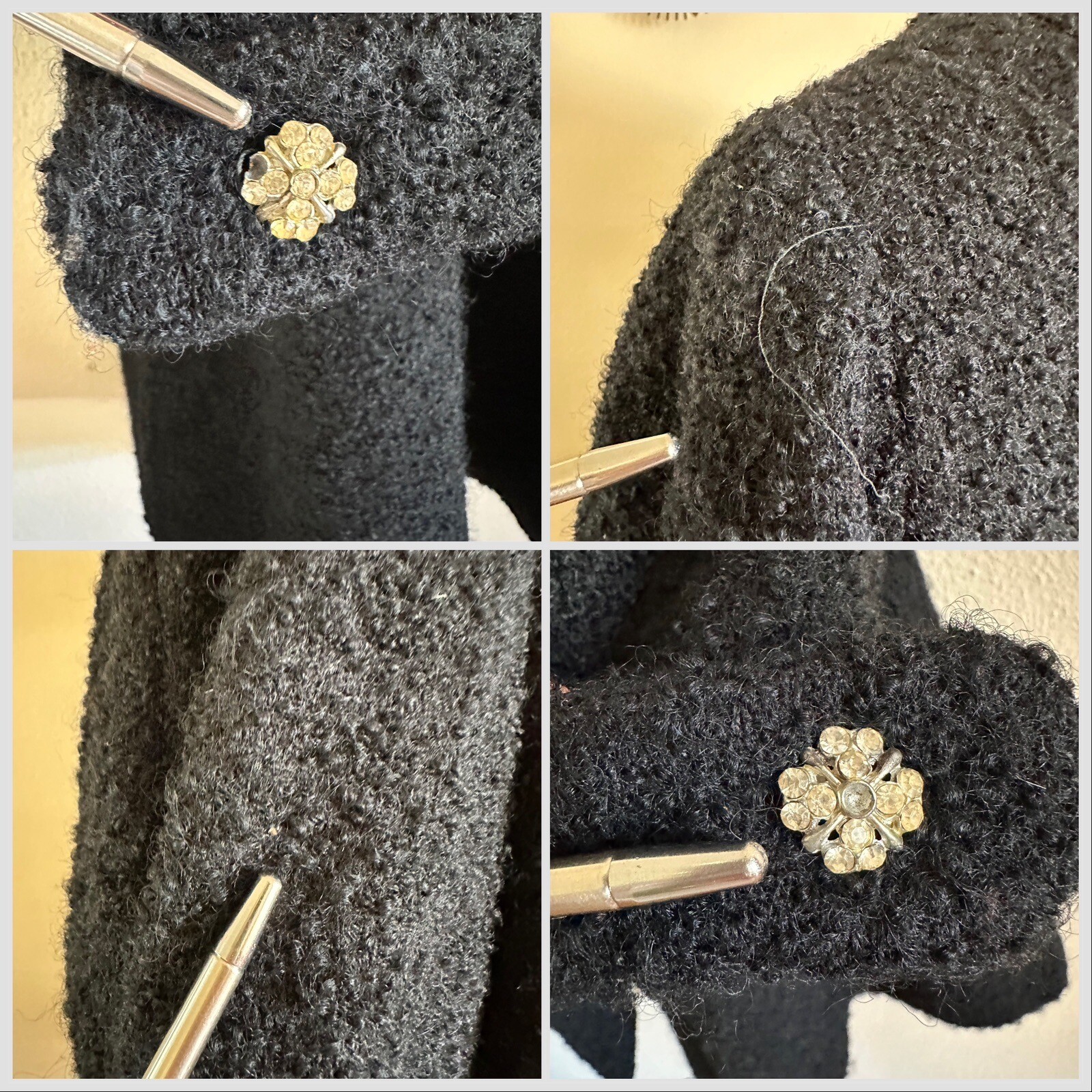 1940s Boucle Wool Swing Coat Holiday Shawl Collar Jacket Rhinestone Cuff 50s VTG