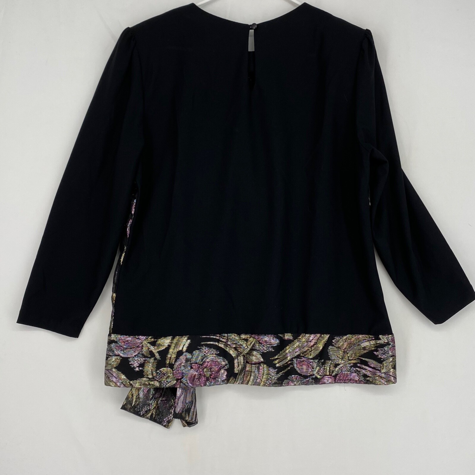 Jordan Ari Womens Vintage Large Pullover Blouse Black Purple Metallic Floral USA