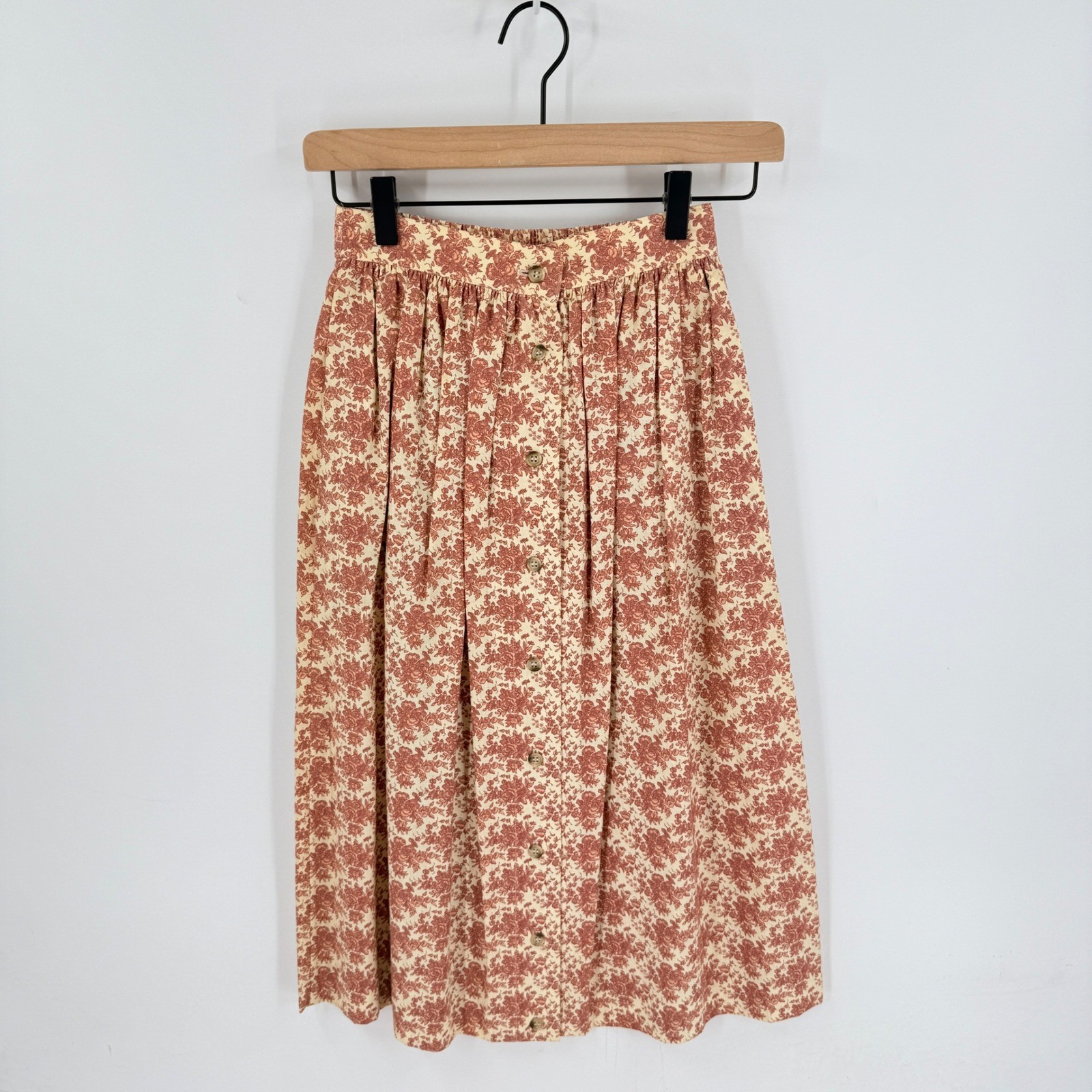 Vintage Young Traditions Floral Skirt Size 4 Cream Mauve Cottage Boho Romantic
