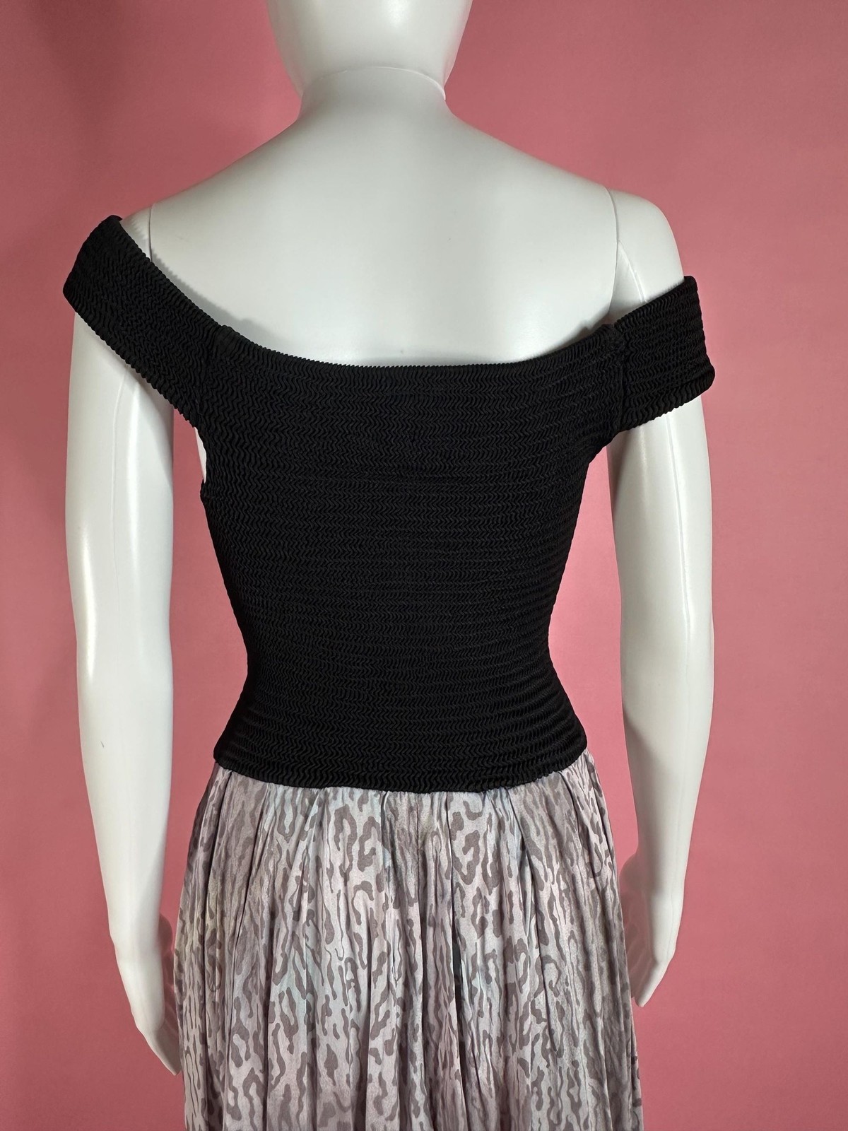 1980s-1990s CLUES COLLECTIONS. Smocked Drop Waist. LEOPARD Print Dress. S-M