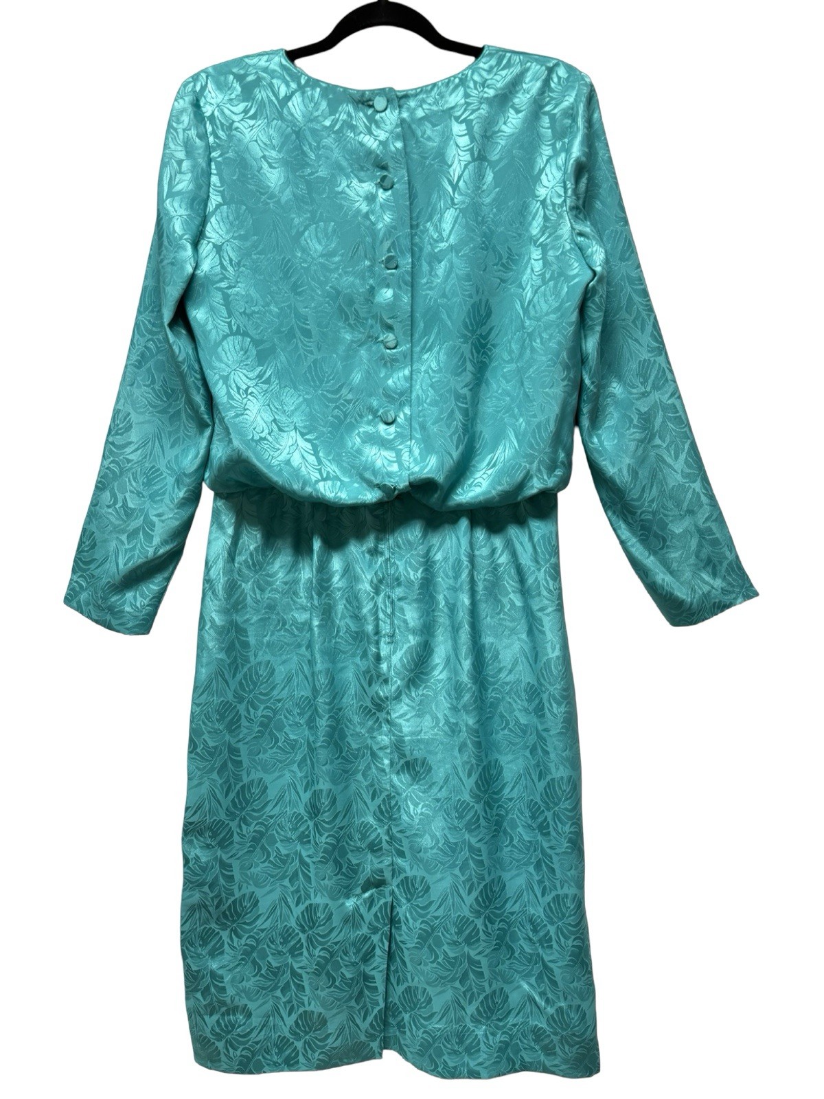 Vtg Henry Lee Women Dress 1960 Green Satin Floral Print Button Up Back Size 12