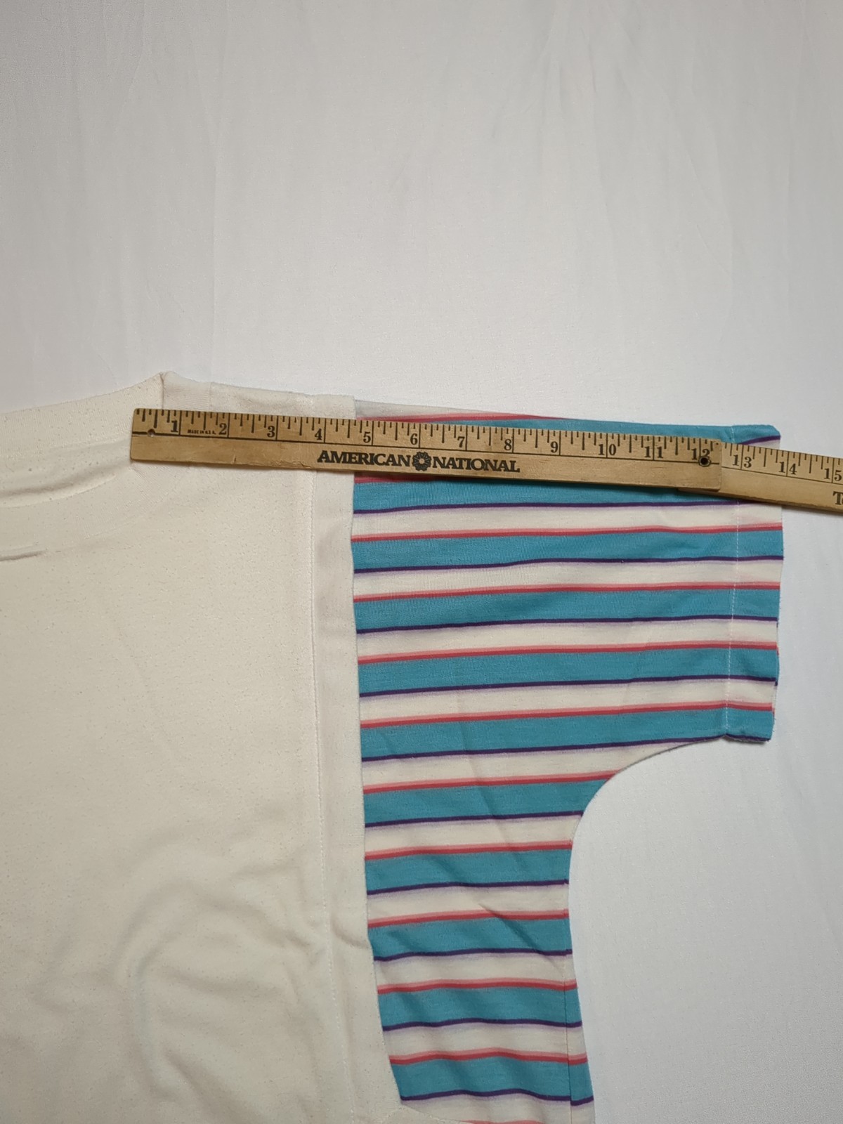 Vintage 1980’s Tshirt Women’s White striped Short Sleeve front pockets new wave