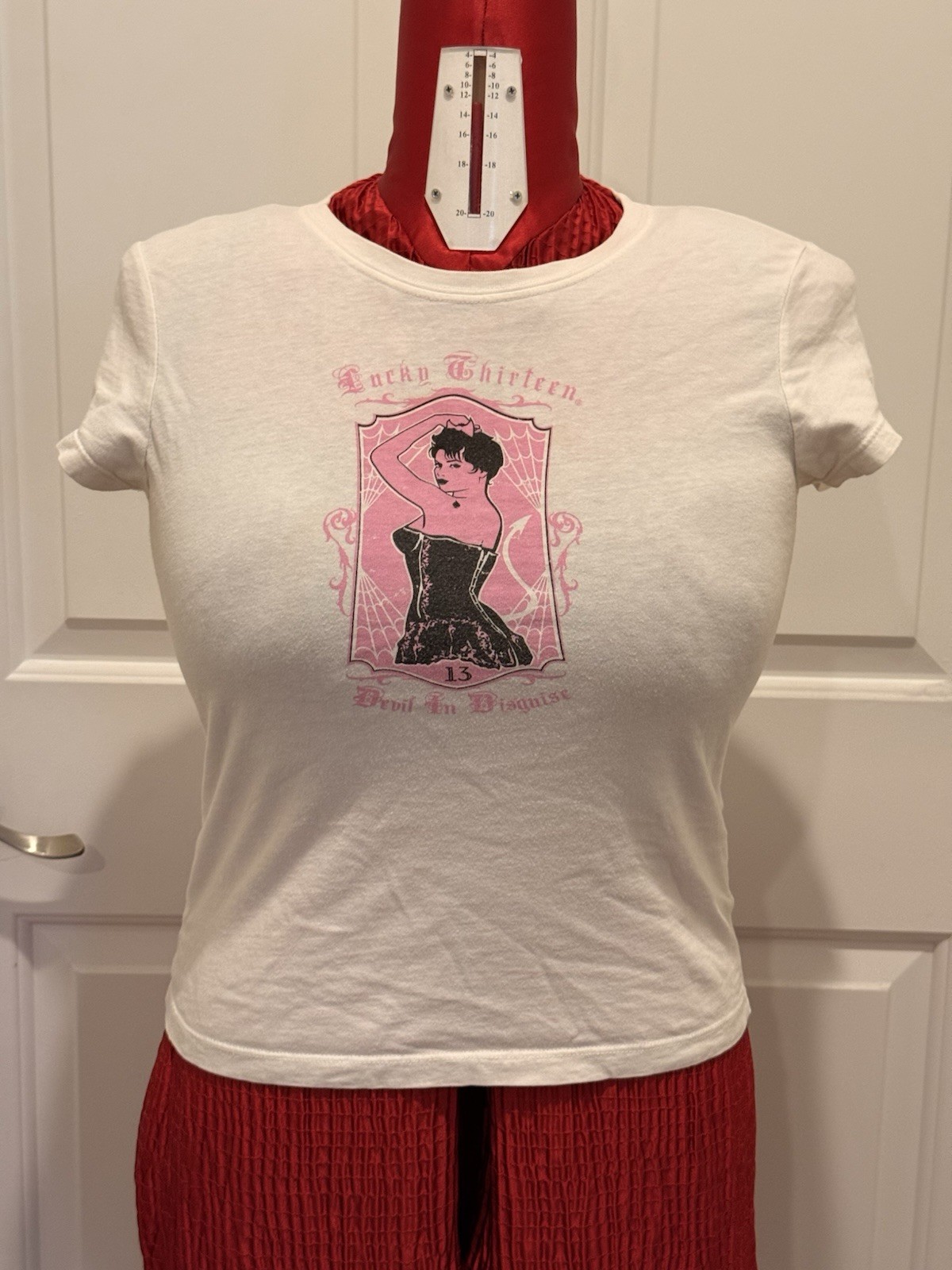 Women’s Vintage Early 2000’s Lucky 13 Size Large White Girly Fit T-shirt