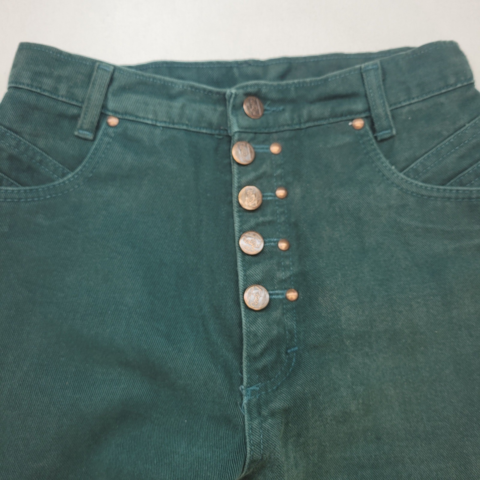 Roper Western Straight Jeans Women 5/6 Green VTG High Rise Button Fly Made USA