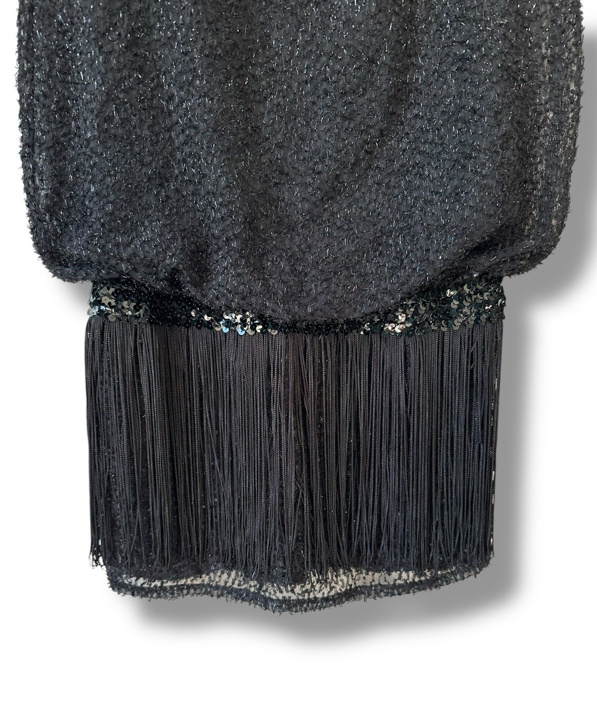 Vintage 70s Sparkly 20s Flapper Black Fringe Party Dress Sequin Trim 5/6 LA GLO