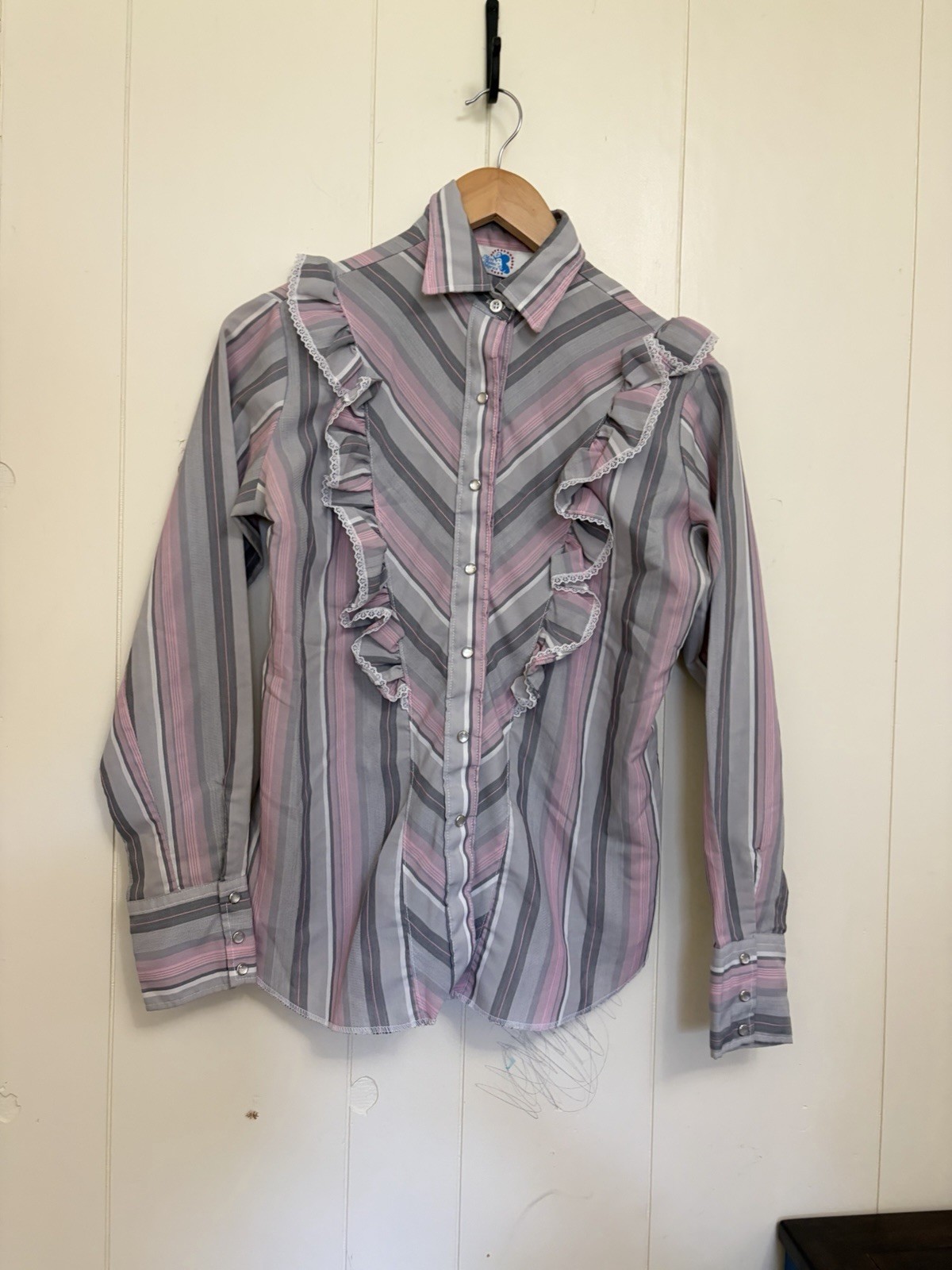 Vtg Miss Rodeo America Prairie Western Blouse Ruffle Fringe Snap Button Cowgirl