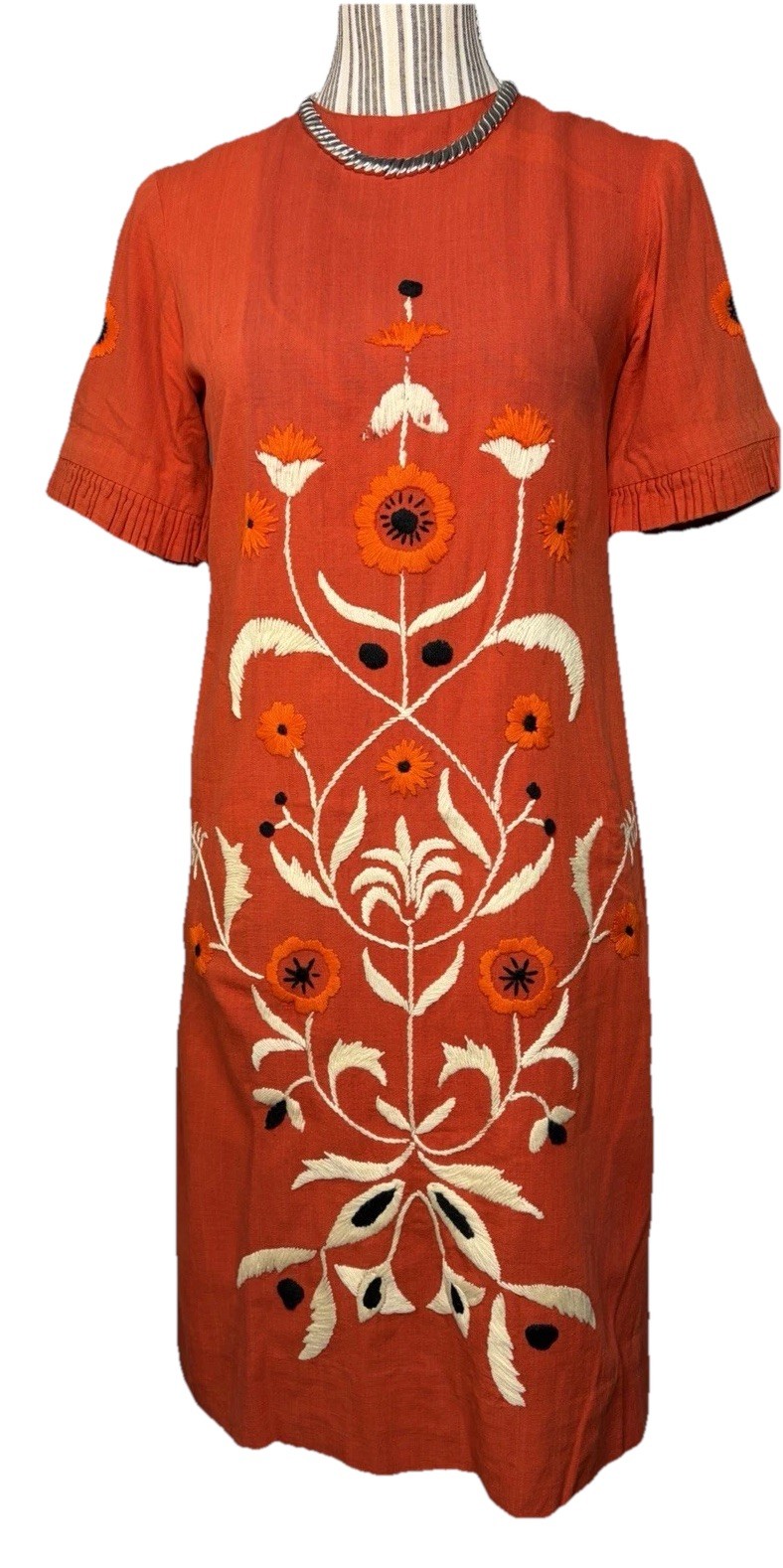 VTG Mexican Taxco Embroidered 100 Cotton Dress Boho Floral Folk Embroidered Sz 4