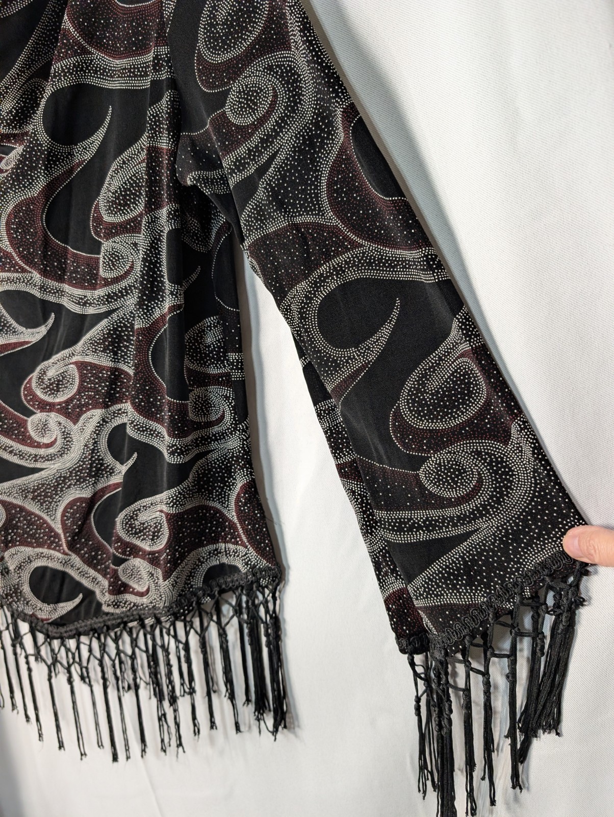 Vintage Artex Collection Womans Fringe Patterned Blouse Boho L)660)