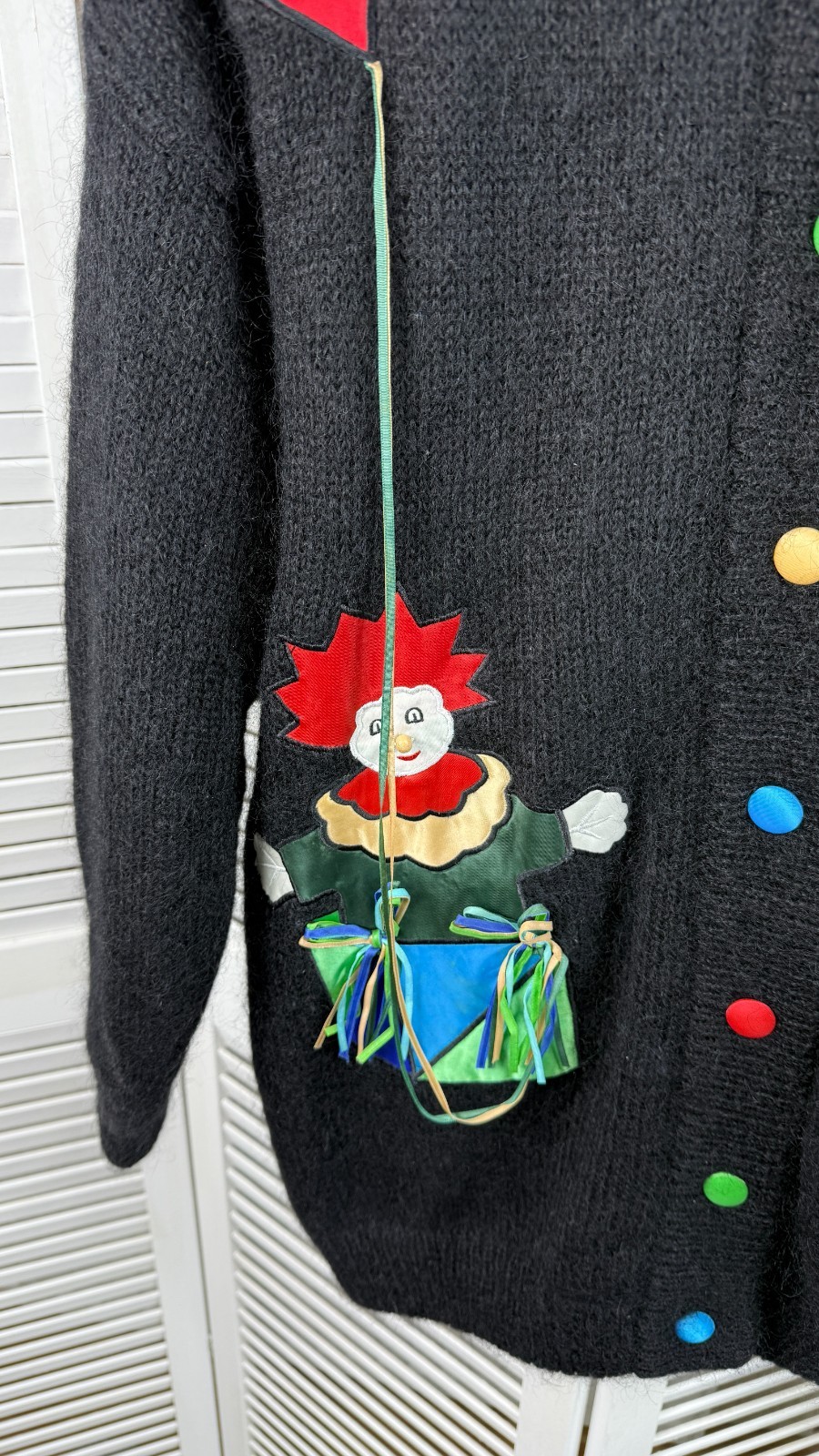 Vintage Hamells Mohair Cardigan Clown Motif Size L Lined Retro Sweater