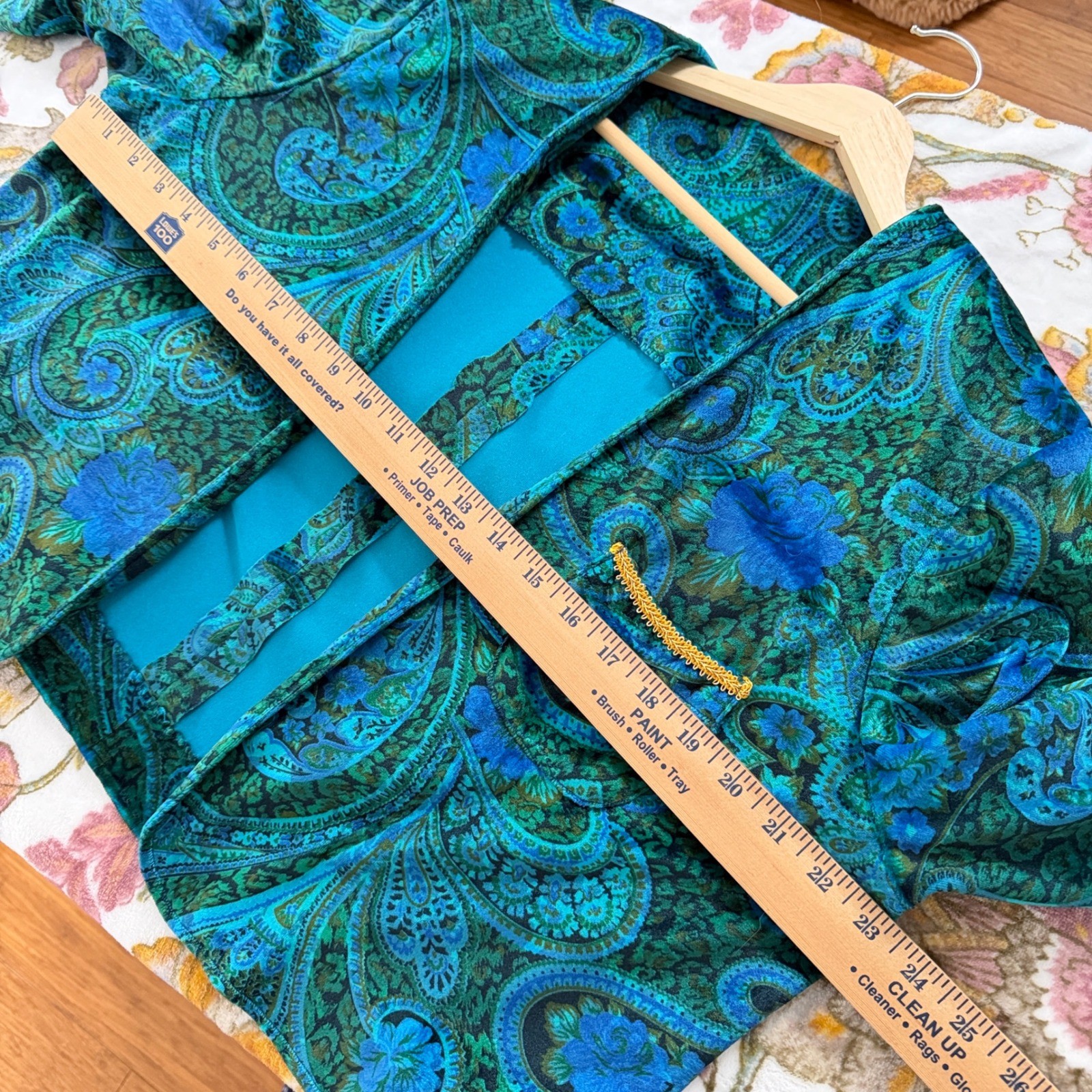 Vtg Jacket Artsy Paisley Velvet Handmade Cropped Peacock Boho 70s 80s Teal Blue