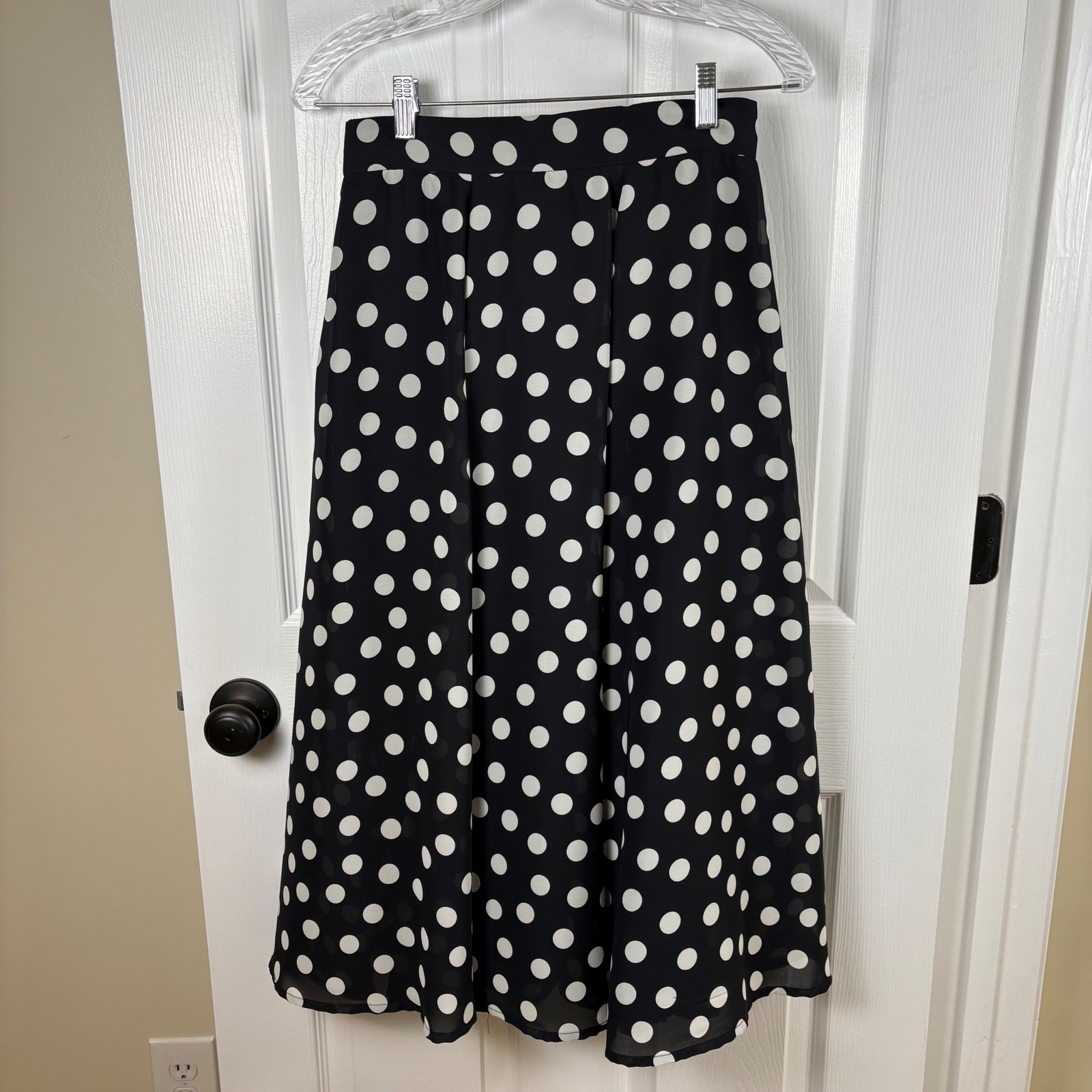 Vtg JH Collectibles Skirt 10 Black White Polka Dot Pleated Midi Rockabilly Pinup