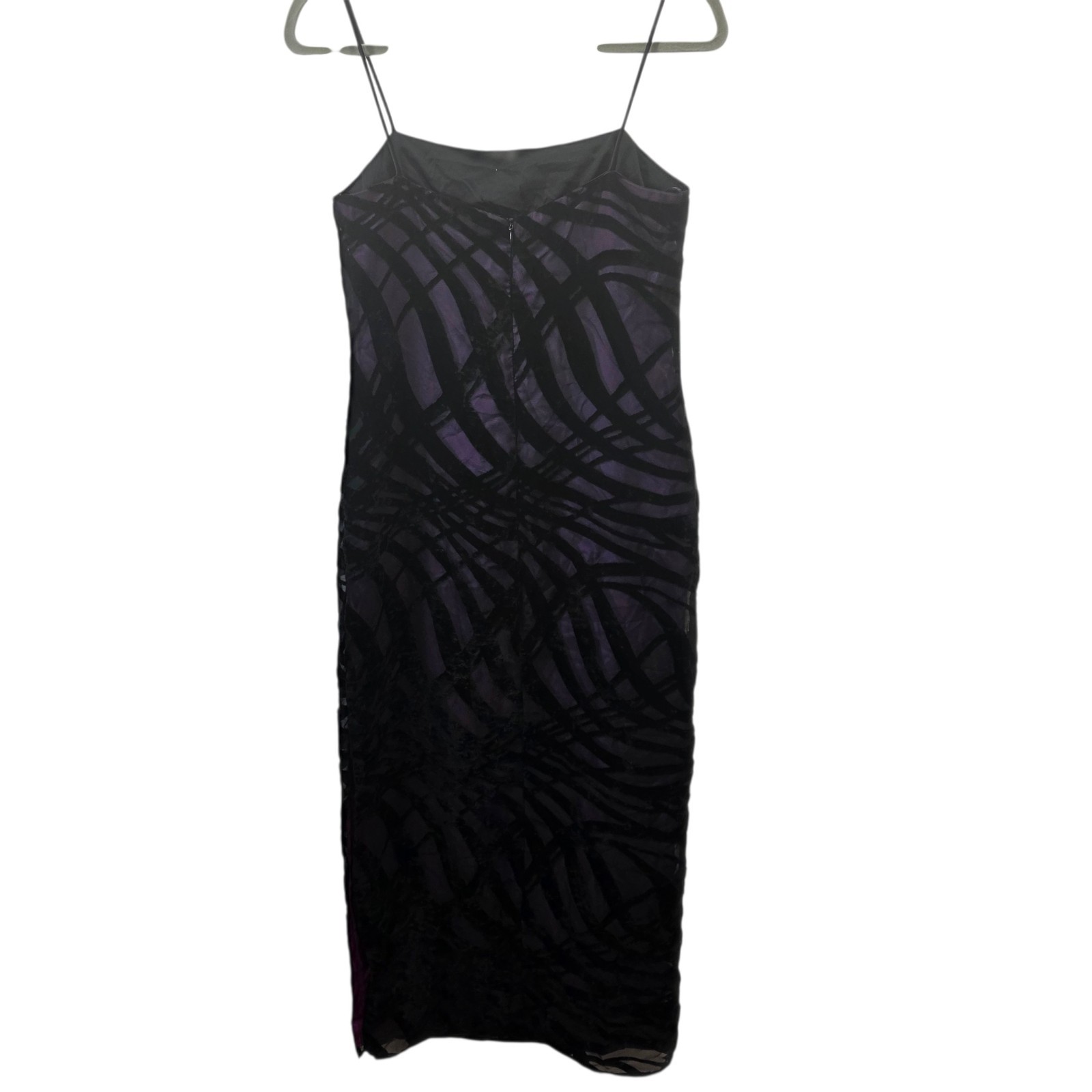 Vtg 90s Arianna Rachel Kaye Velvet Dress 6P Purple Black Flocked Mesh Whimsigoth