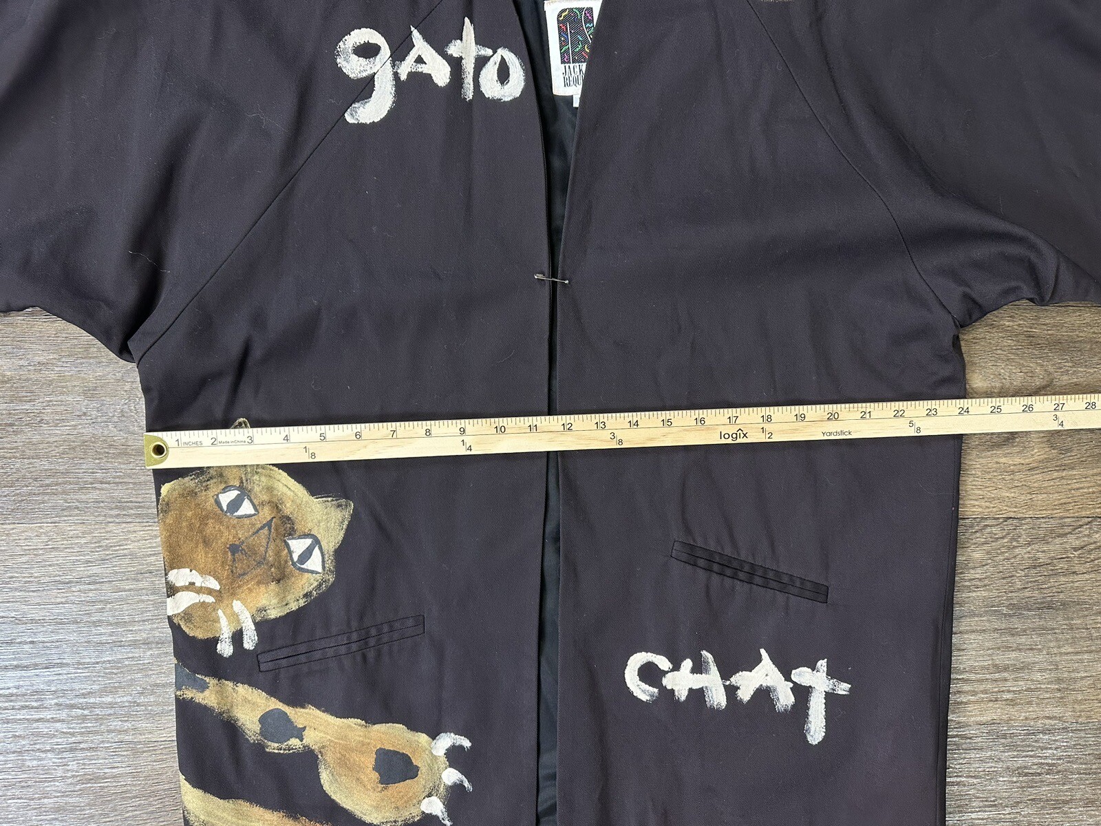 1980s Gato Chay Brown Boxy Hand Painted Leopard Design Artisan Jacket Large