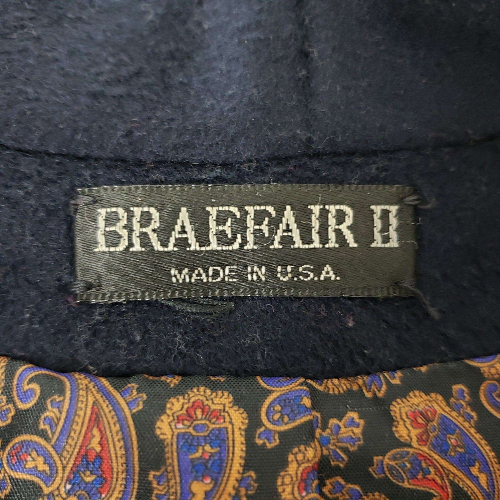 Vintage 80s Braefair Wool Pea Coat Overcoat Union Made in USA Double Breast 10 L
