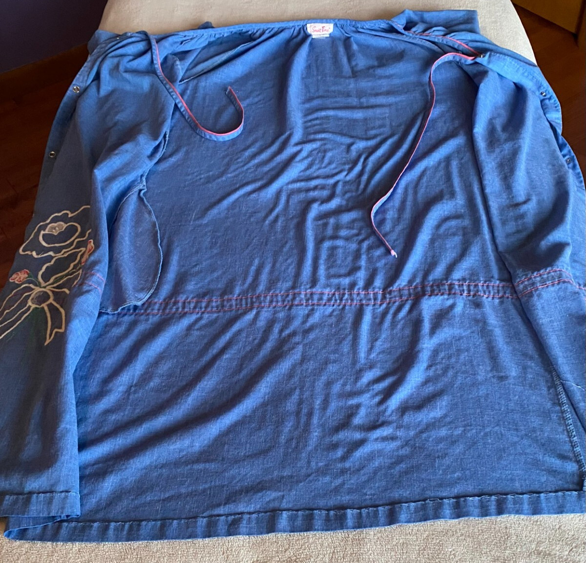Vintage Smart Time Small Duster Robe House Dress Blue Snap Up Flower Union Made