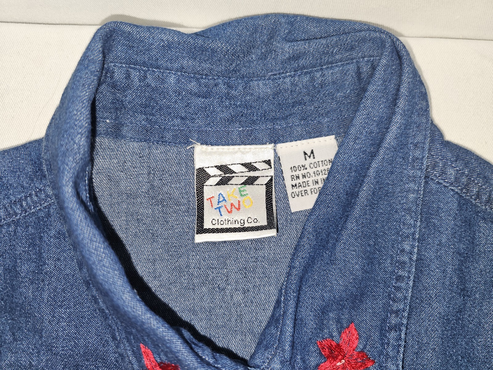 VTG 90s Denim Vest Sz M Patriotic USA Flag Patch Quilt Cottagecore Grannycore
