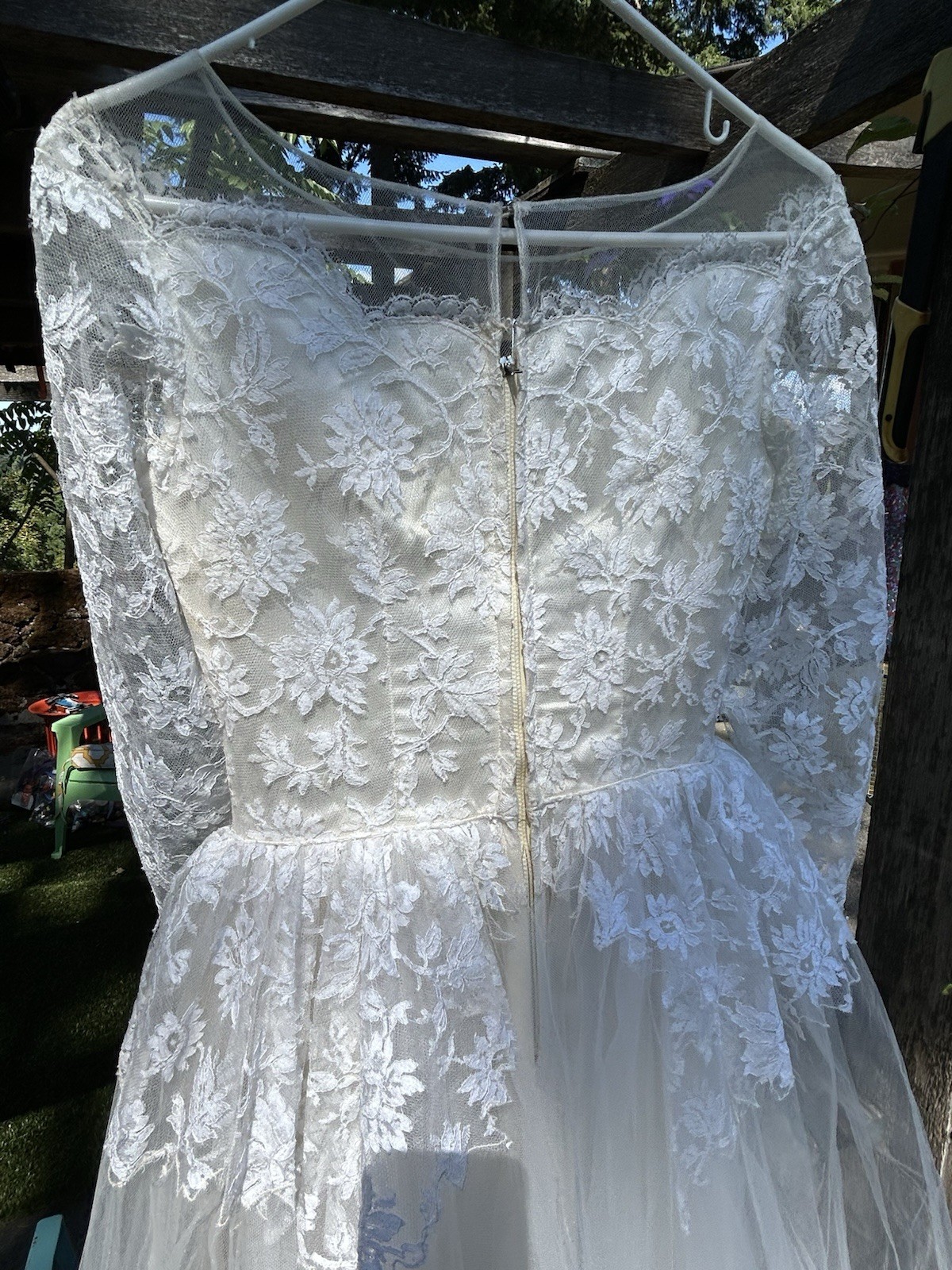 1950s Tea Length Wedding Dress w/ Vintage Tulle & Lace Bridal Cupcake Romantic S