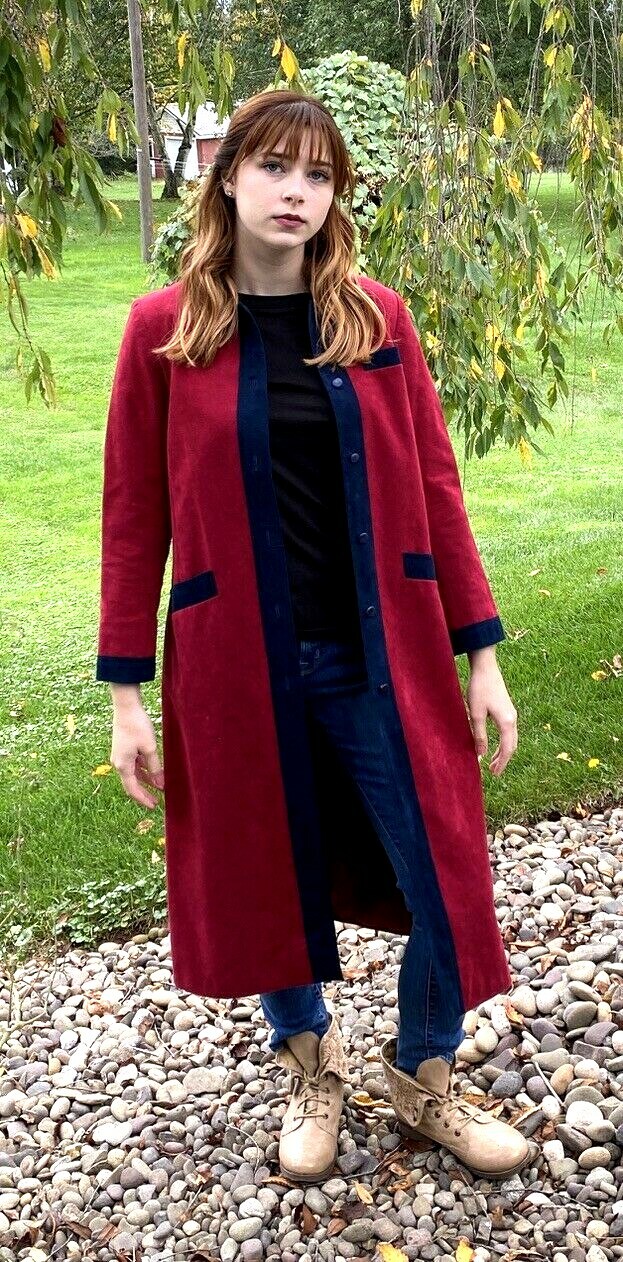 VTG 70s Nat Kaplan Ultra Suede Mod Color Block Coat Dress Blue Red S/M