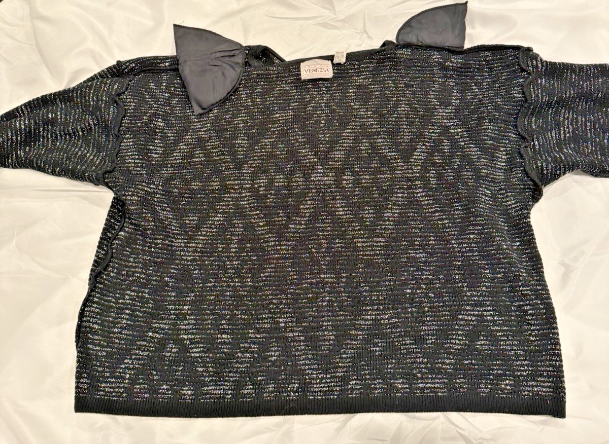 Vtg 80s Original Venezia Sportswear Women’s Geometric Black Silver Sweater 22-24