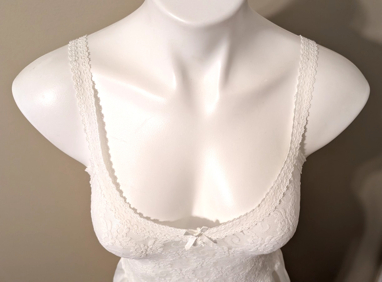Vintage BESTFORM 1457 Full-Slip/Slip Dress Lingerie Stretch Lacy Top White Sz 34