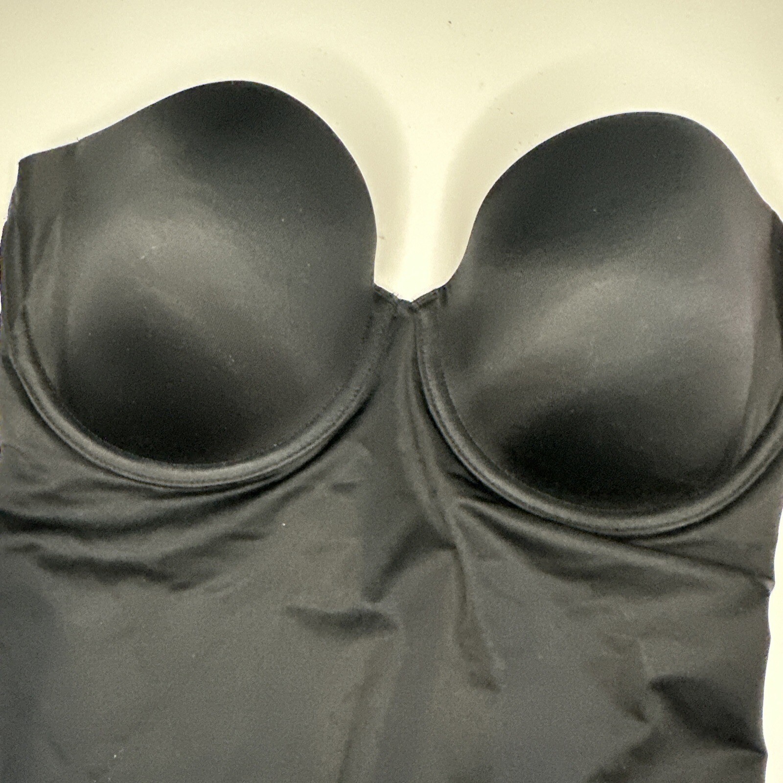 Vtg SPANX Black Shaping Nylon Bodysuit Medium Strapless Shaper Bra Underwire