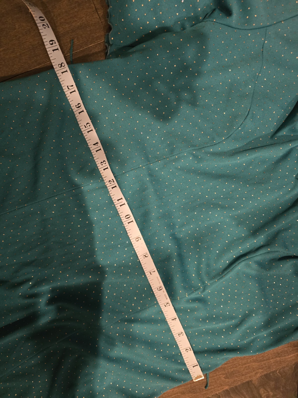 Vintage 60s House Day Dress Teal Gold Dots Frilly sleeves Mod M/L