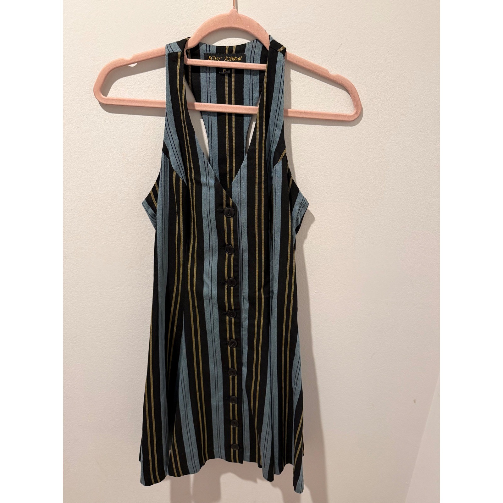 Vintage 90s Betsey Johnson Luxe Striped Button Front Mini Dress Size P