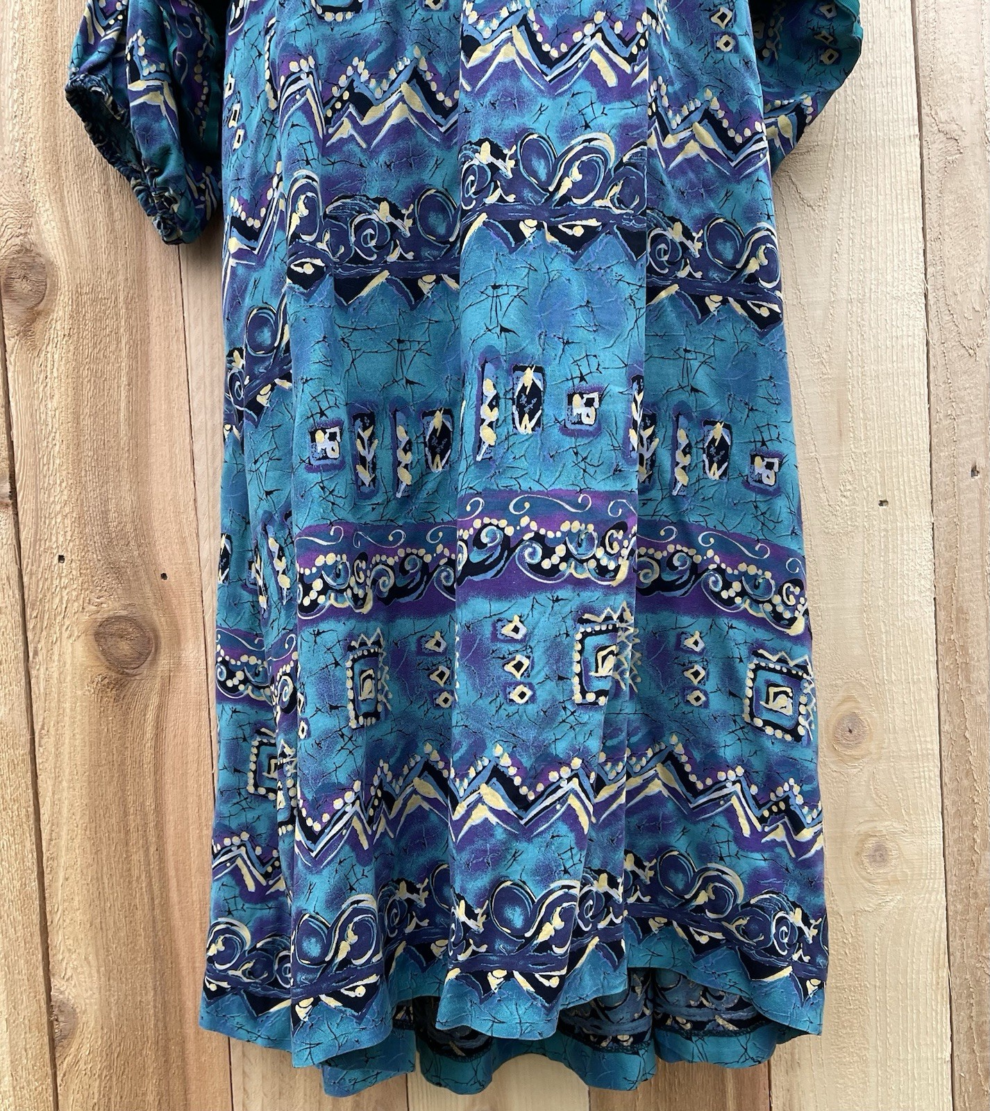 Vintage Krist Gudnason 80s Dress Muumuu Turquoise Southwest Print Kaftan L/XL?