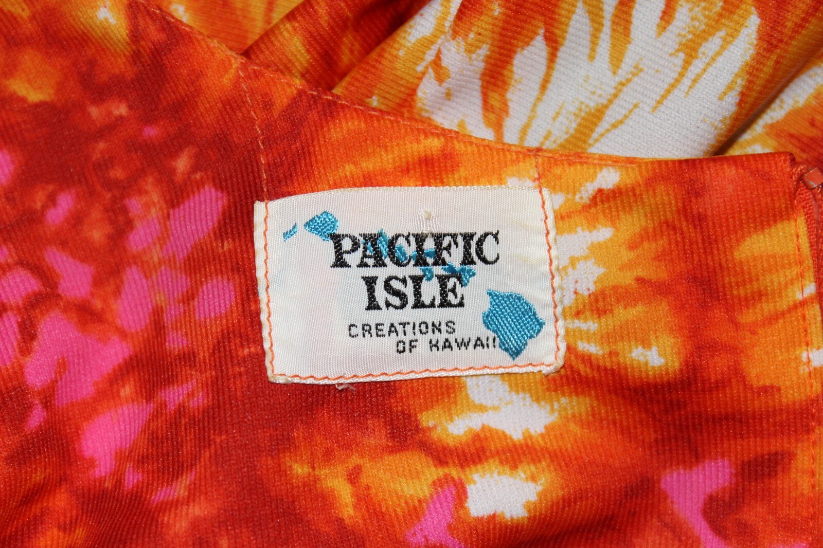 Vintage~PACIFIC ISLE~Creations of HAWAII~Orange Floral~DRESS~3/4 Sleeve~MEDIUM?