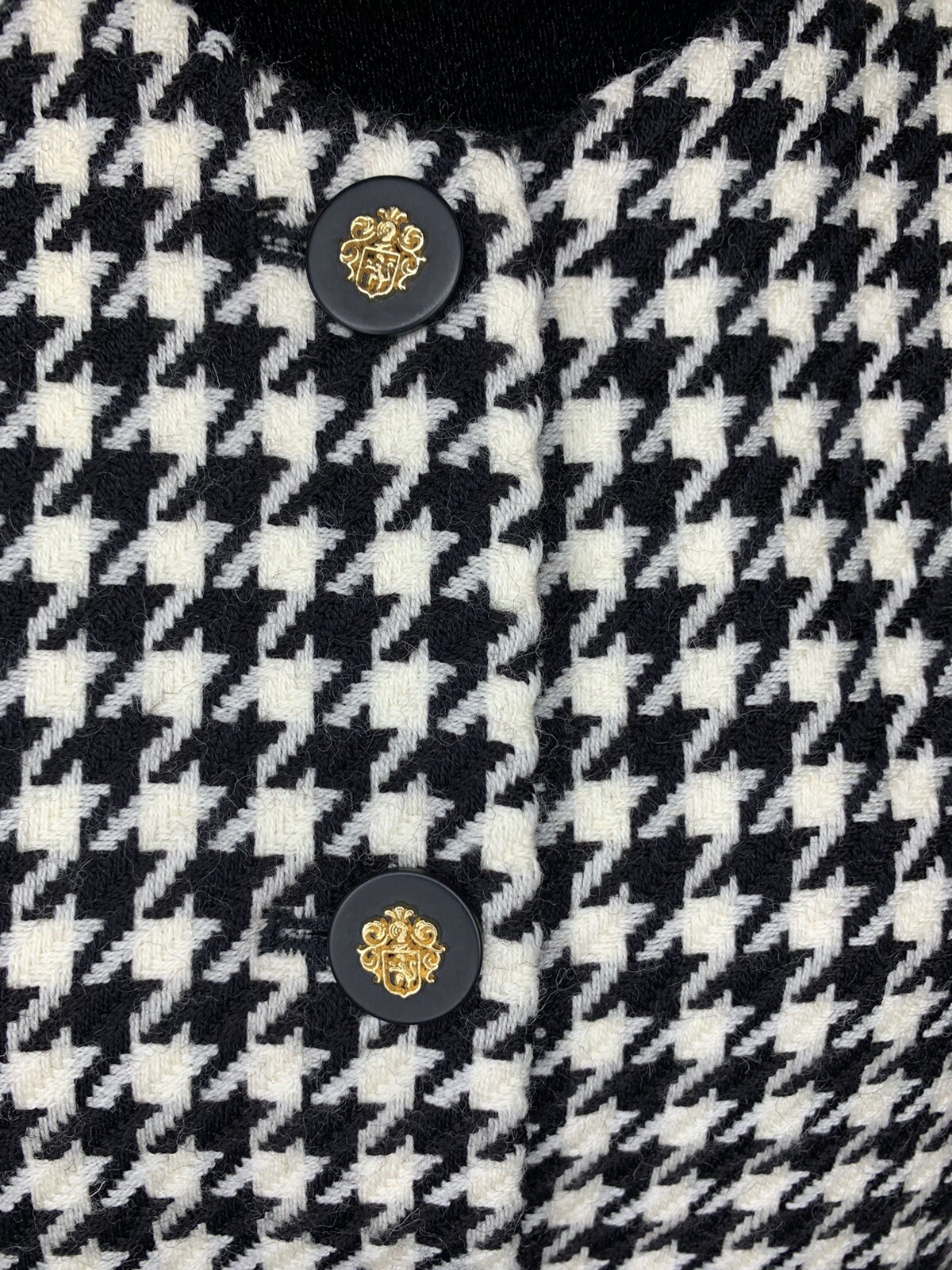 Vintage Jones New York Wool Dress Jacket Blazer Black White Houndstooth Women 16
