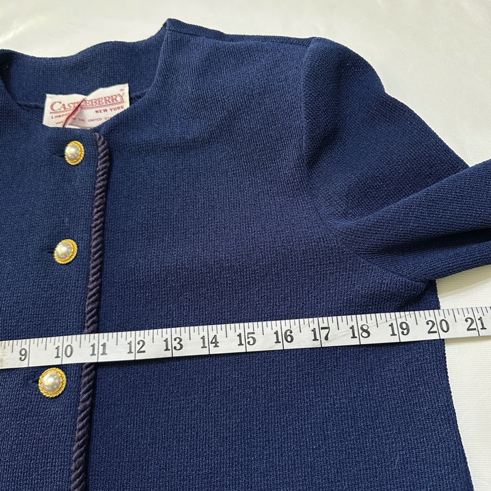 VTG Castleberry Knit Skirt Suit Womens 12 Navy Blue Old Money Luxury ILGWU USA