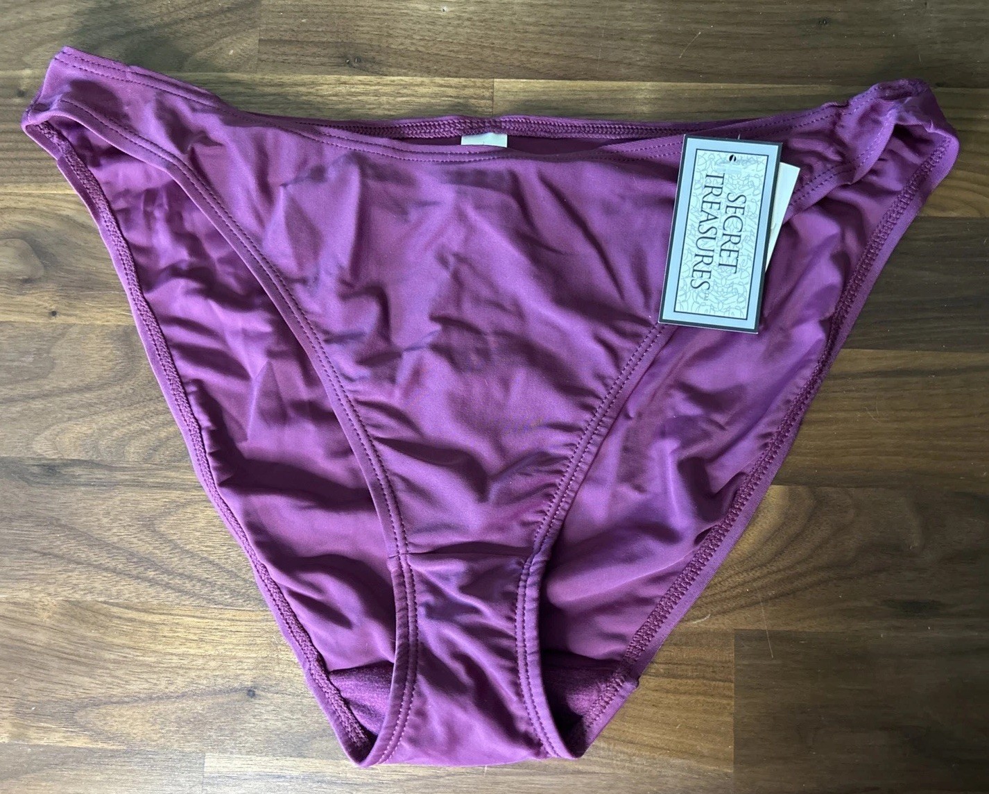 Vtg 90s Secret Treasures high leg Second Skin bikini panties Nylon Sz 7 NWT Purp