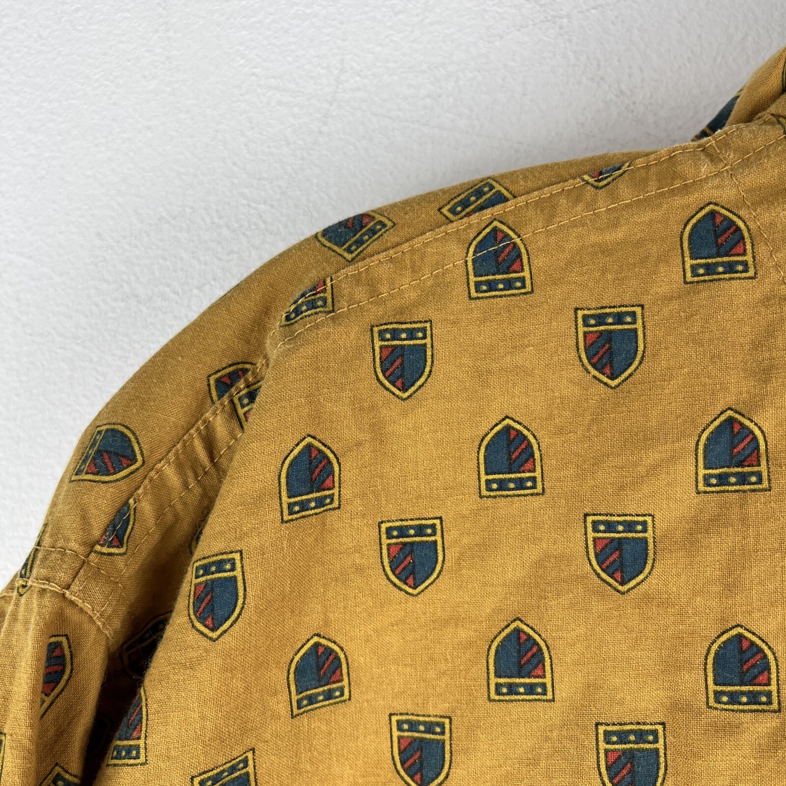 Vintage BVD neva-press Women XL Long Sleeve Button Blouse Top Mustard Retro